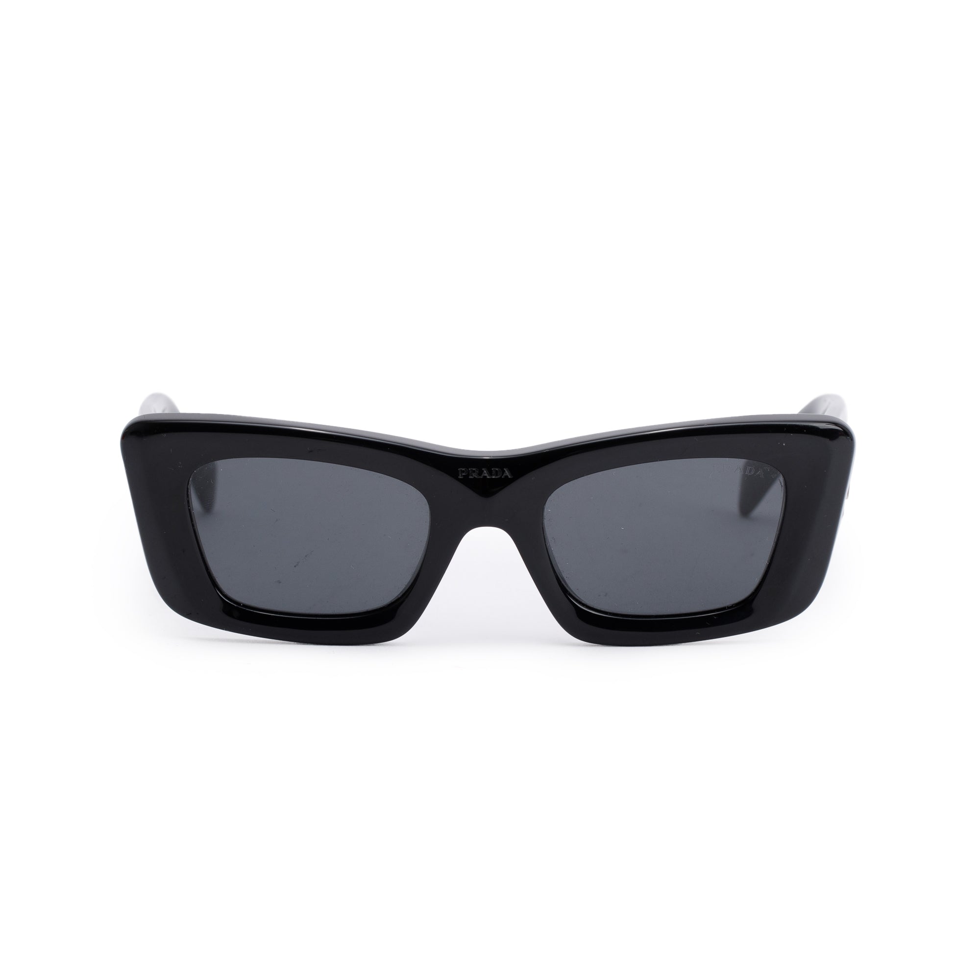Prada SPR 13Z Black Acetate Symbole Rectangular Cat-Eye Sunglasses w/ Case