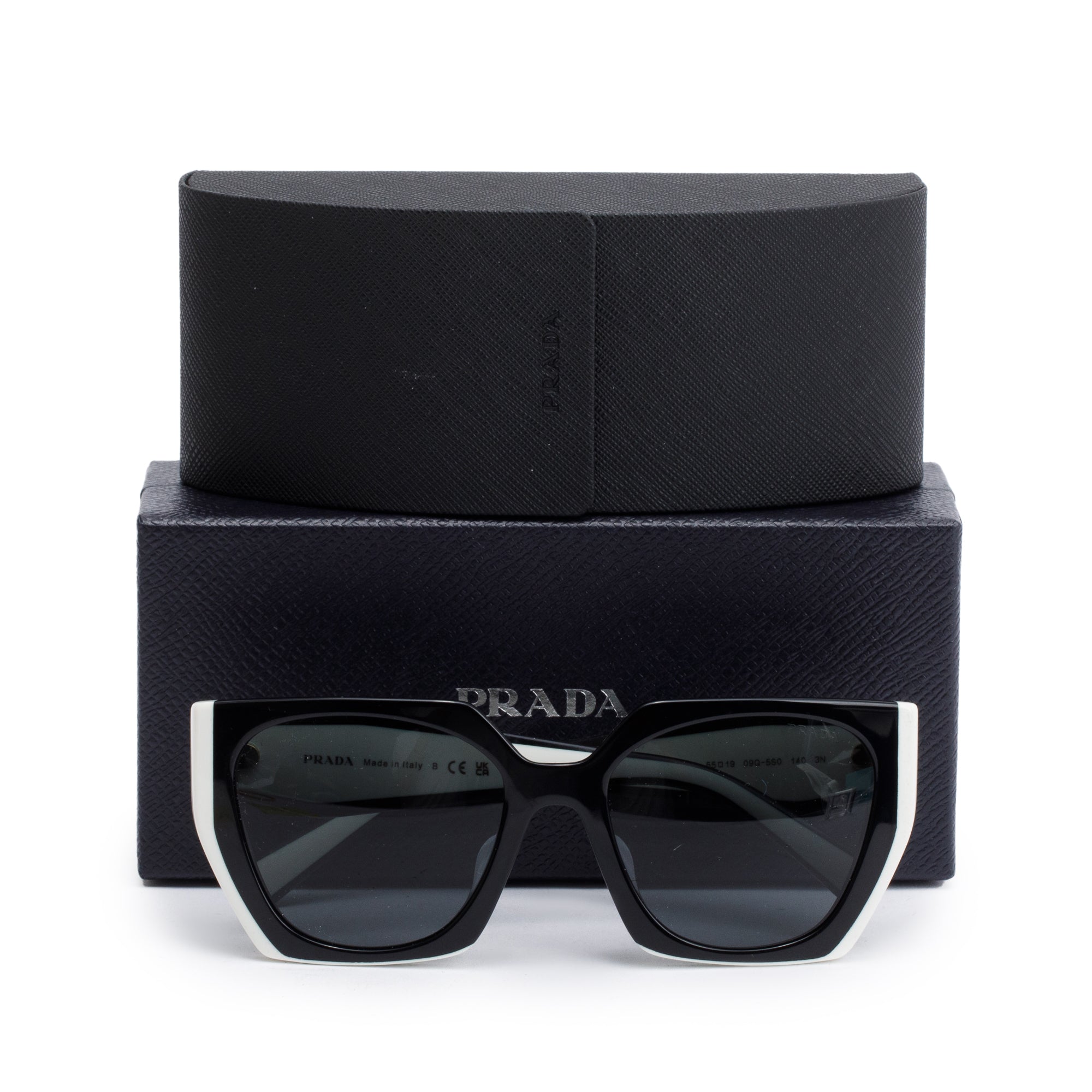 Prada SPR 15W-F Black/White Acetate Prada Logo Sunglasses w/ Box & Case