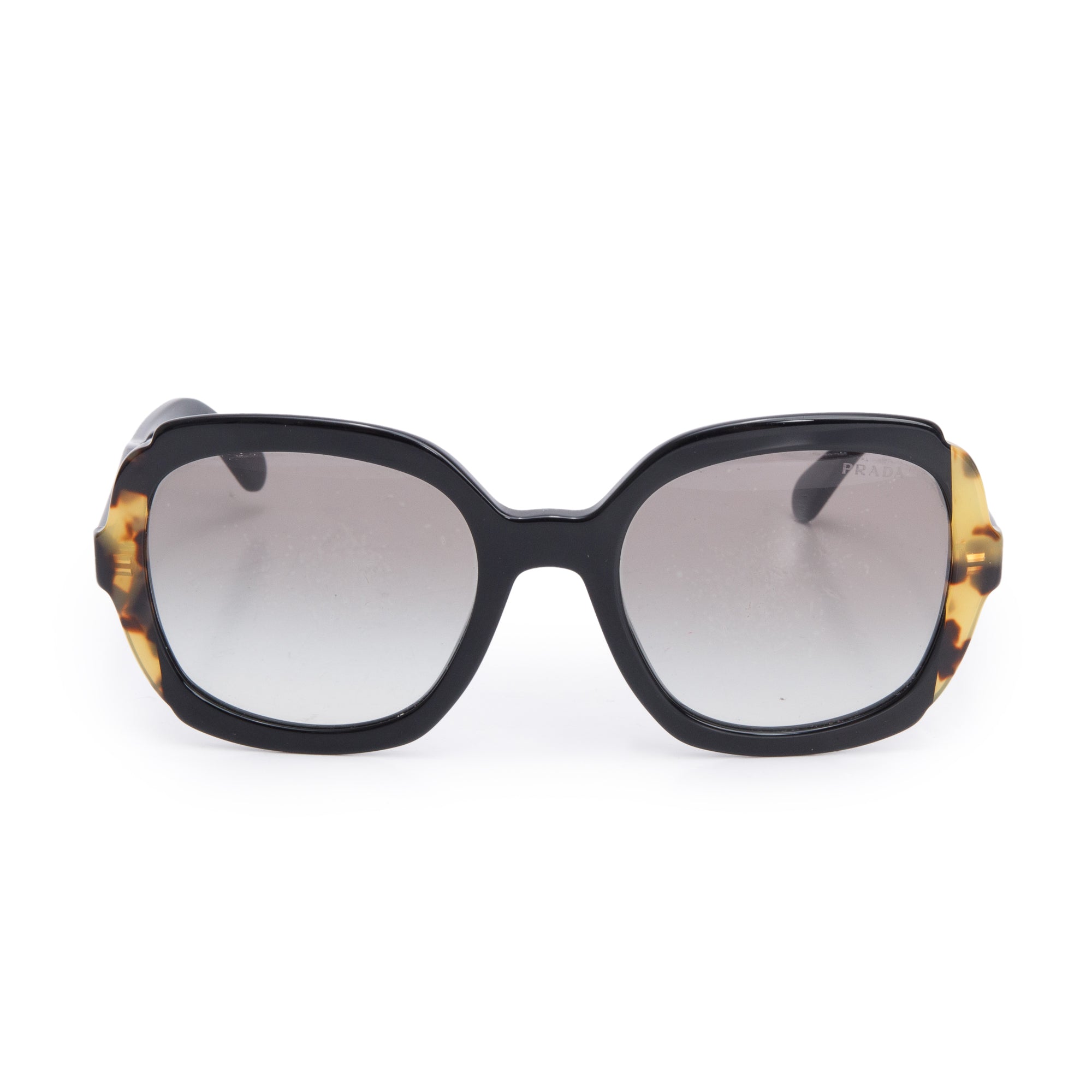 Prada SPR 16U Black/Havana Acetate Square Sunglasses w/ Box & Case