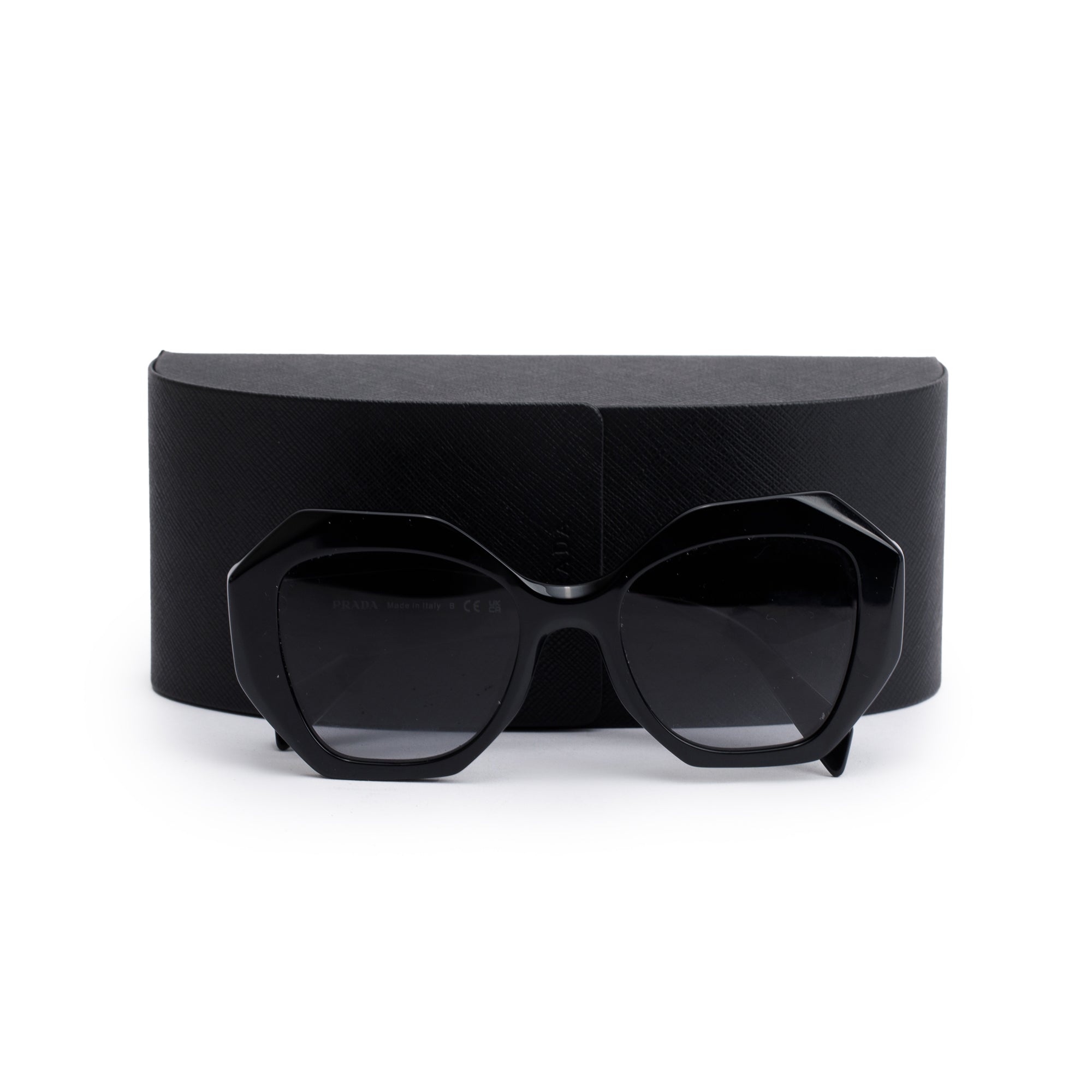 Prada SPR 16W Black Acetate Symbole Geometric Sunglasses w/ Case