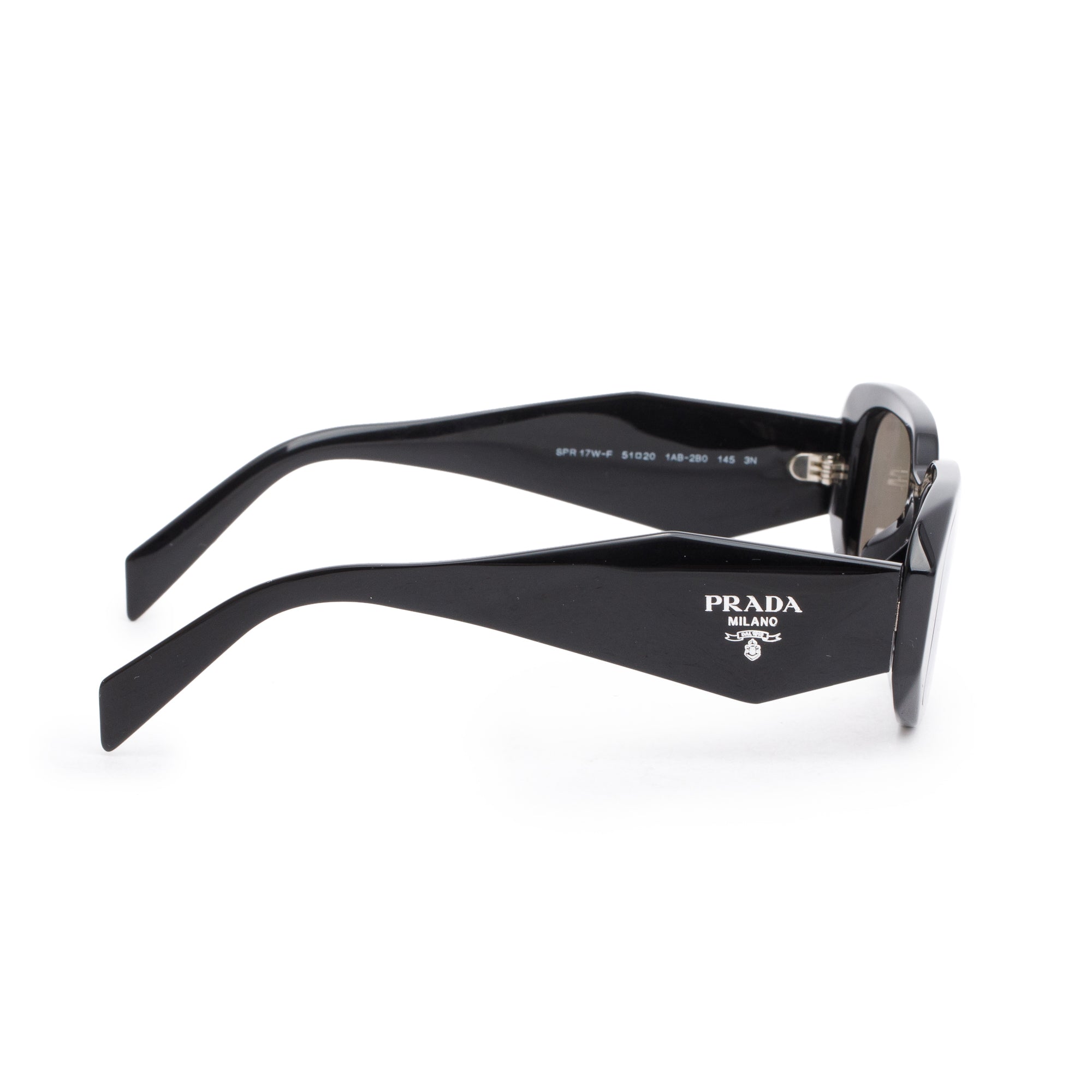Prada SPR 17W Black Acetate Symbole Rectangular Sunglasses