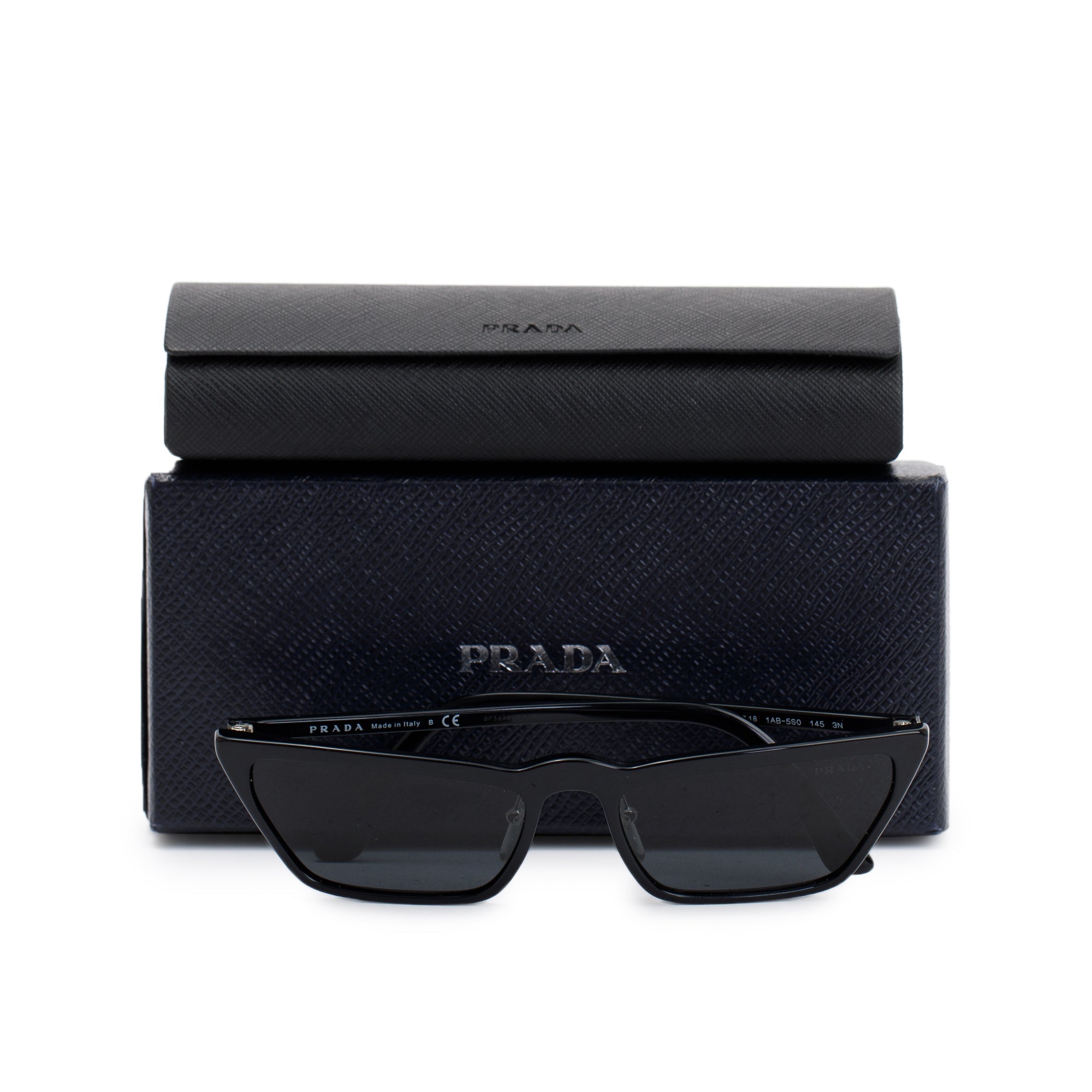 Prada SPR 19U Black Acetate Cat-Eye Sunglasses w/ Box & Case