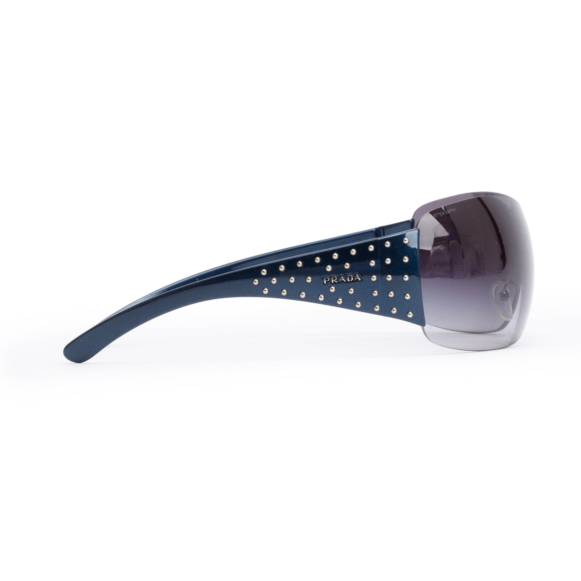 Prada SPR 29L Blue Acetate Studded Shield Sunglasses w/ Case