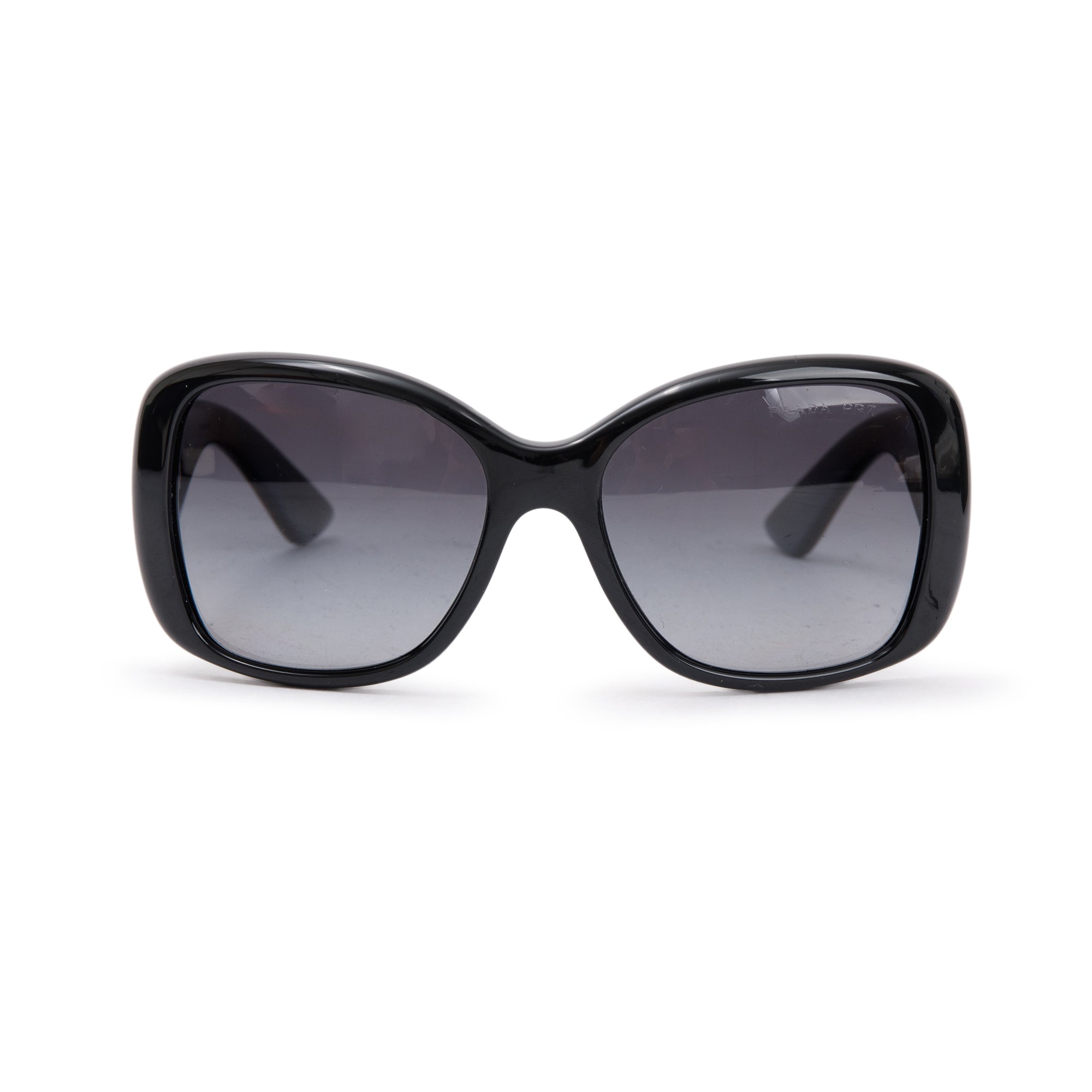 Prada SPR 32P Black Acetate Triangle Logo Sunglasses w/ Box & Case