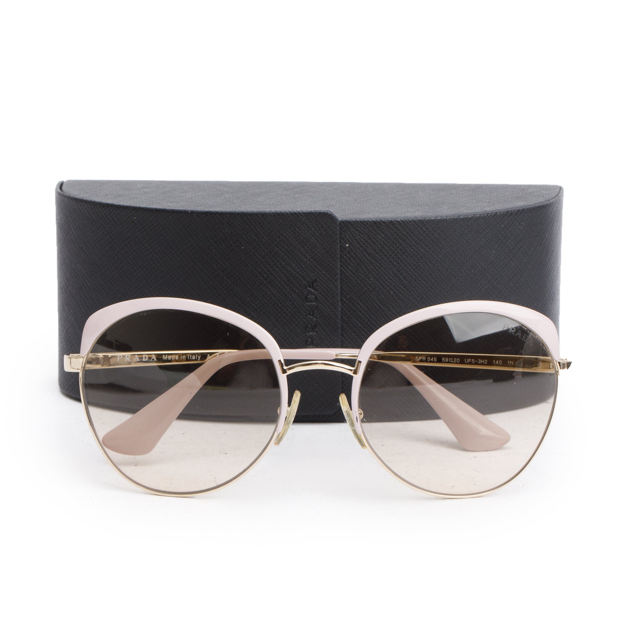 Prada SPR 54S Gold Tone Metal Pink Acetate Round Sunglasses w/ Case