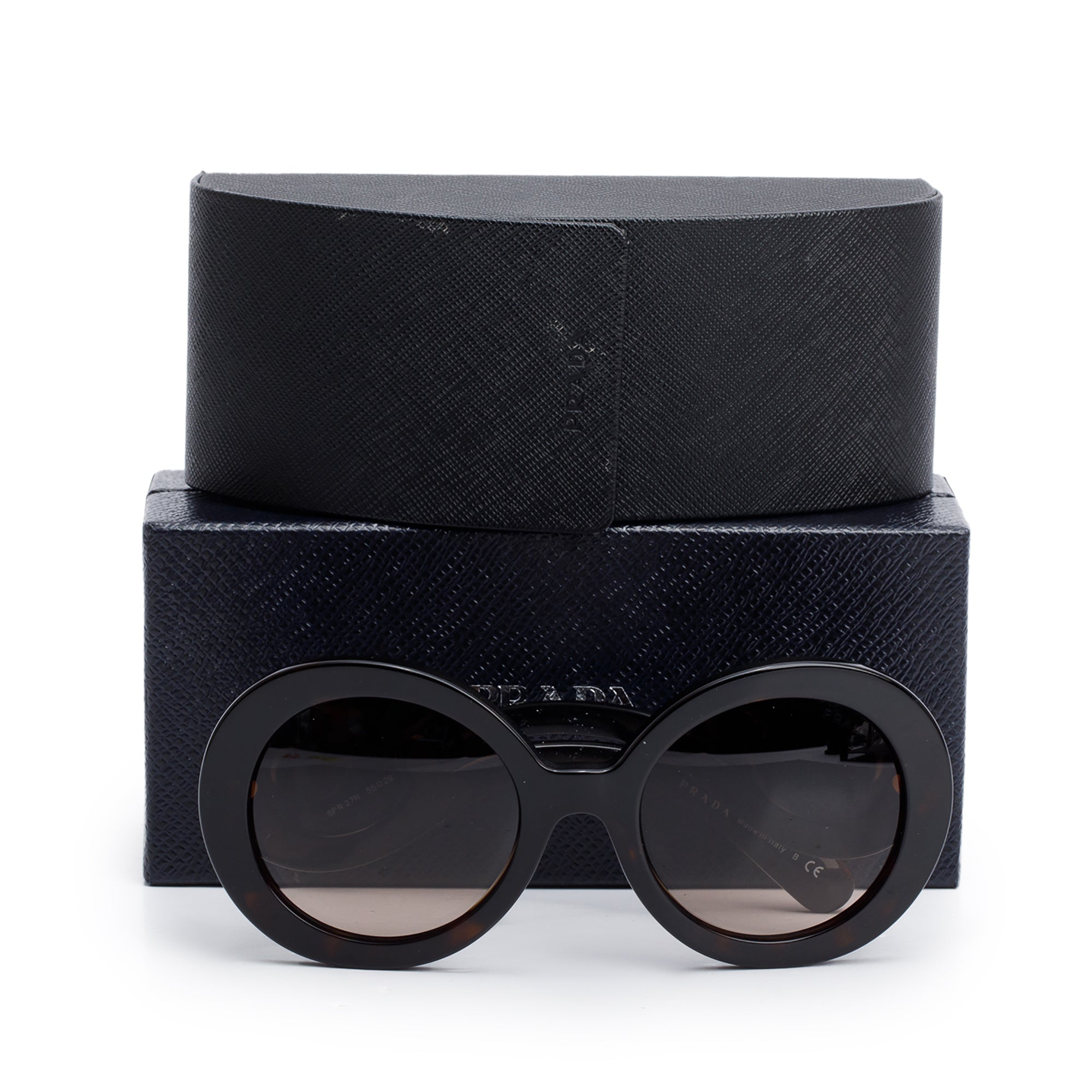 Prada SPR27N Black Acetate Classic Spiral Sunglasses w/ Box & Case