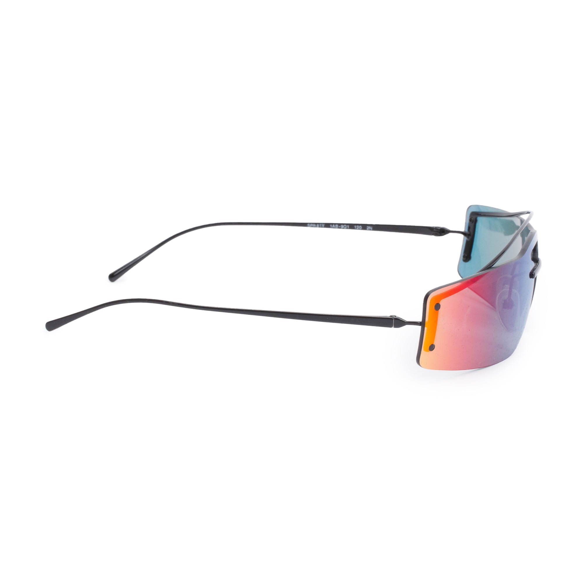 Prada SPR61V Black Metal Rimless Rectangle Shield Sunglasses w