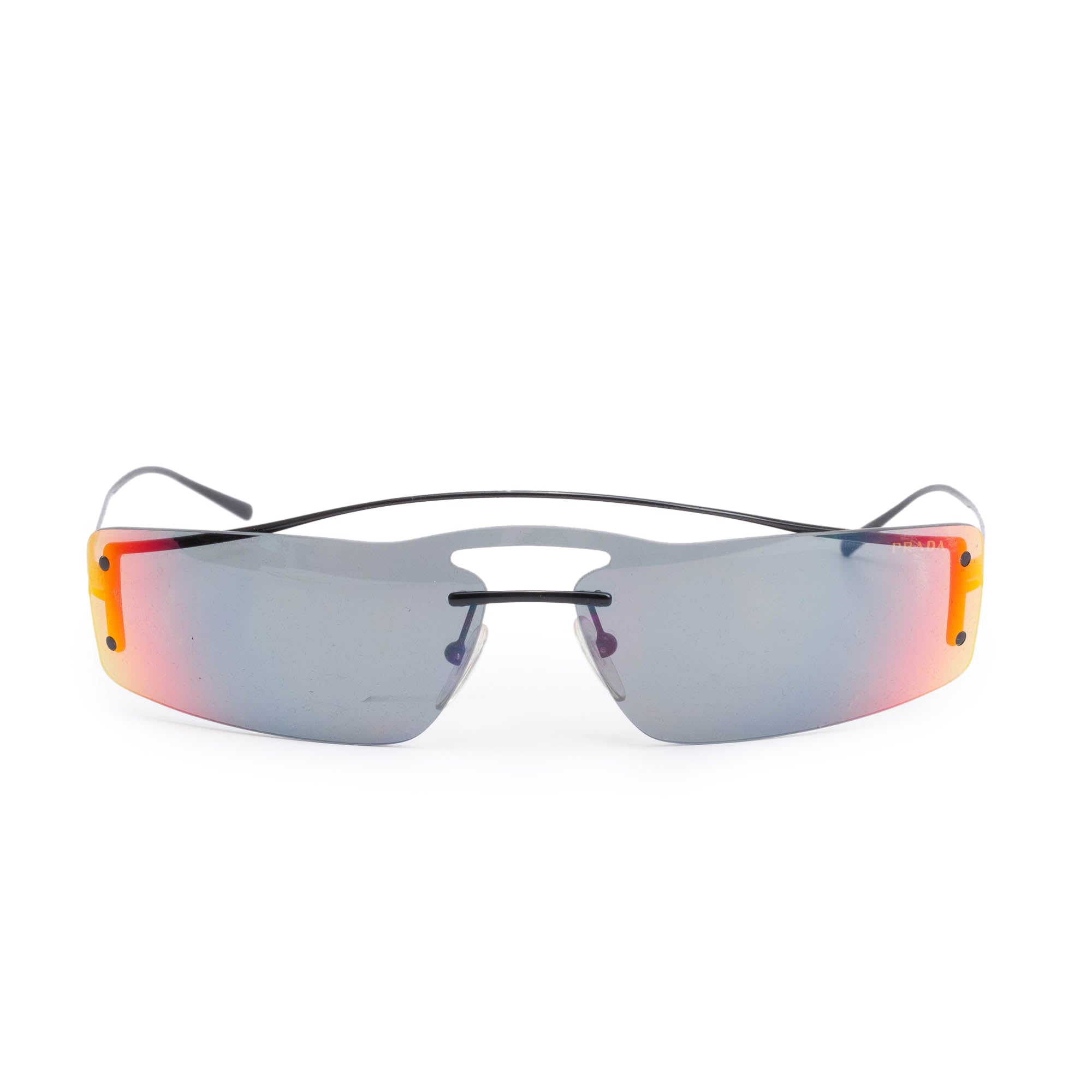 Prada SPR61V Black Metal Rimless Rectangle Shield Sunglasses w/ Case