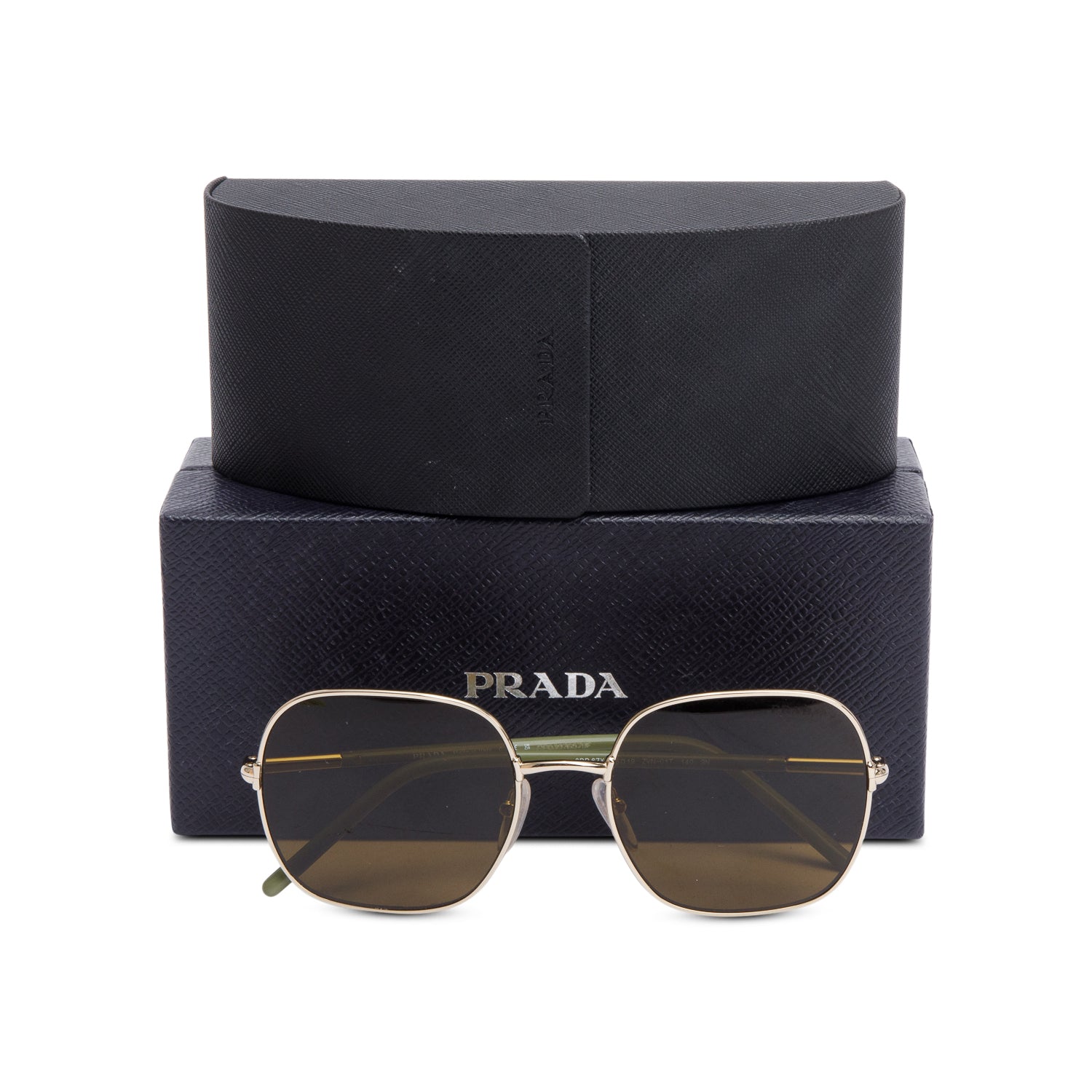 Prada SPR67X Gold-Tone Metal Green Acetate Square Sunglasses w/ Box & Case