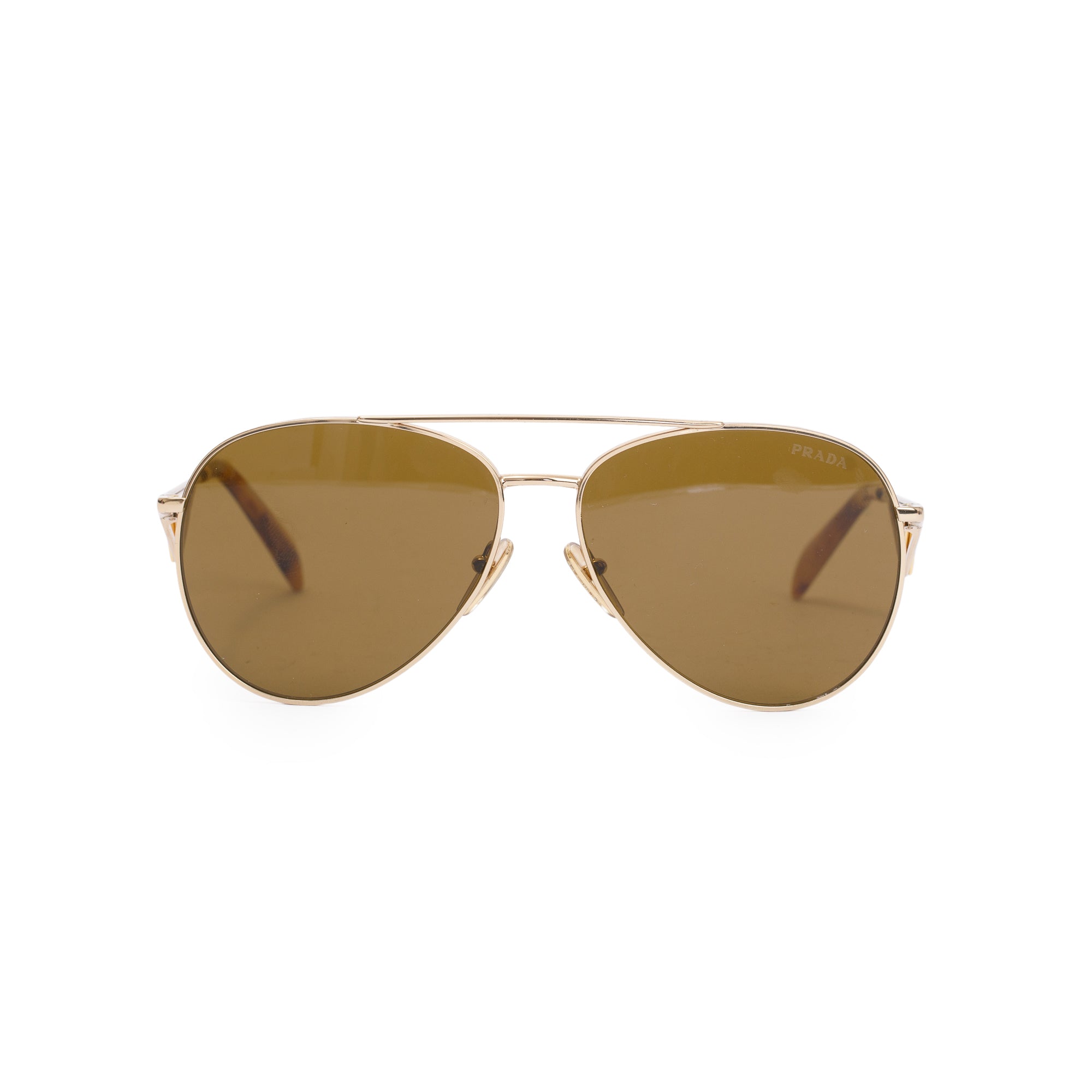 Prada SPR737 Gold-Tonte Metal Triangle Logo Aviator Sunglasses w/ Case