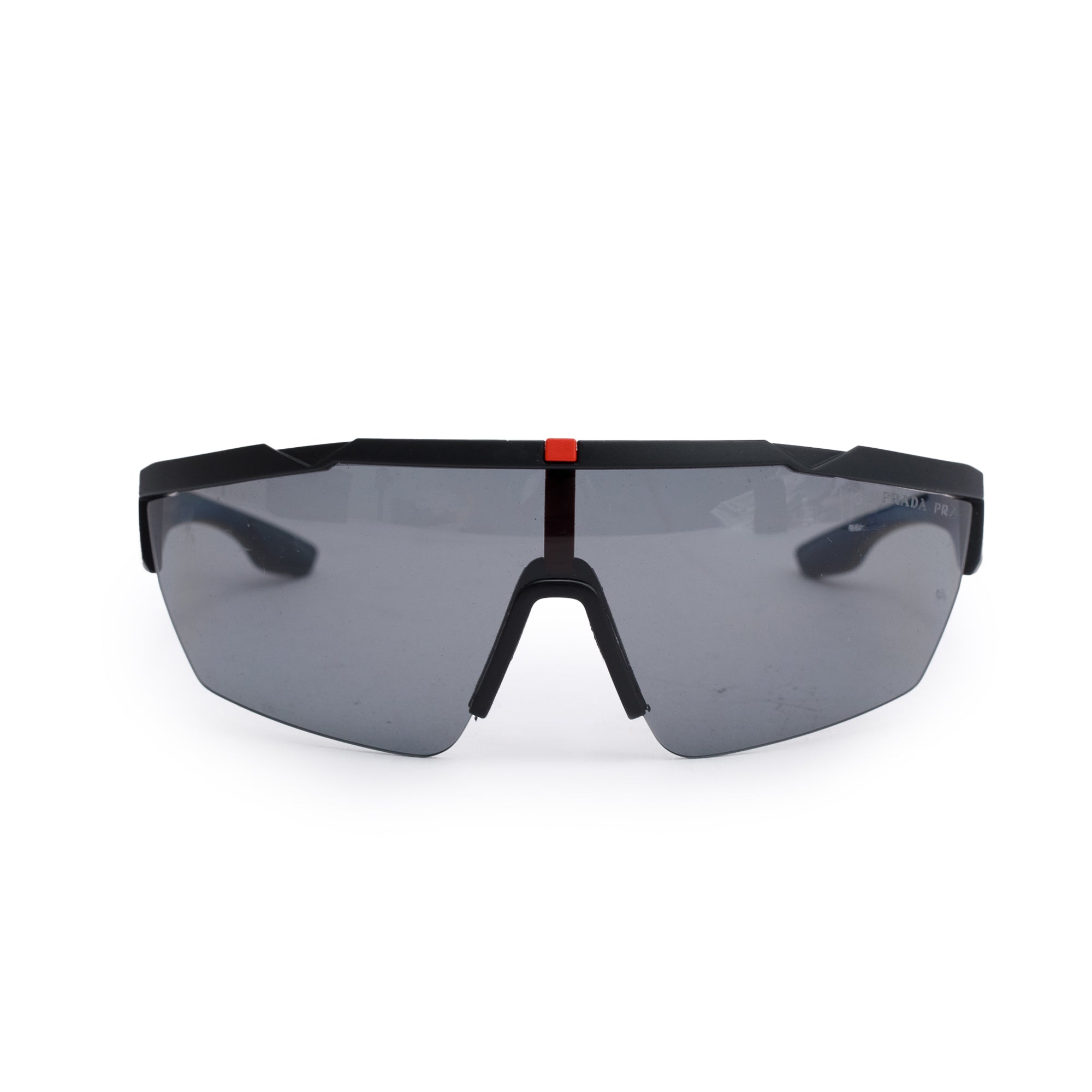 Prada SPS036 Black Linea Rossa Sport Shield Sunglasses w/ Box & Case