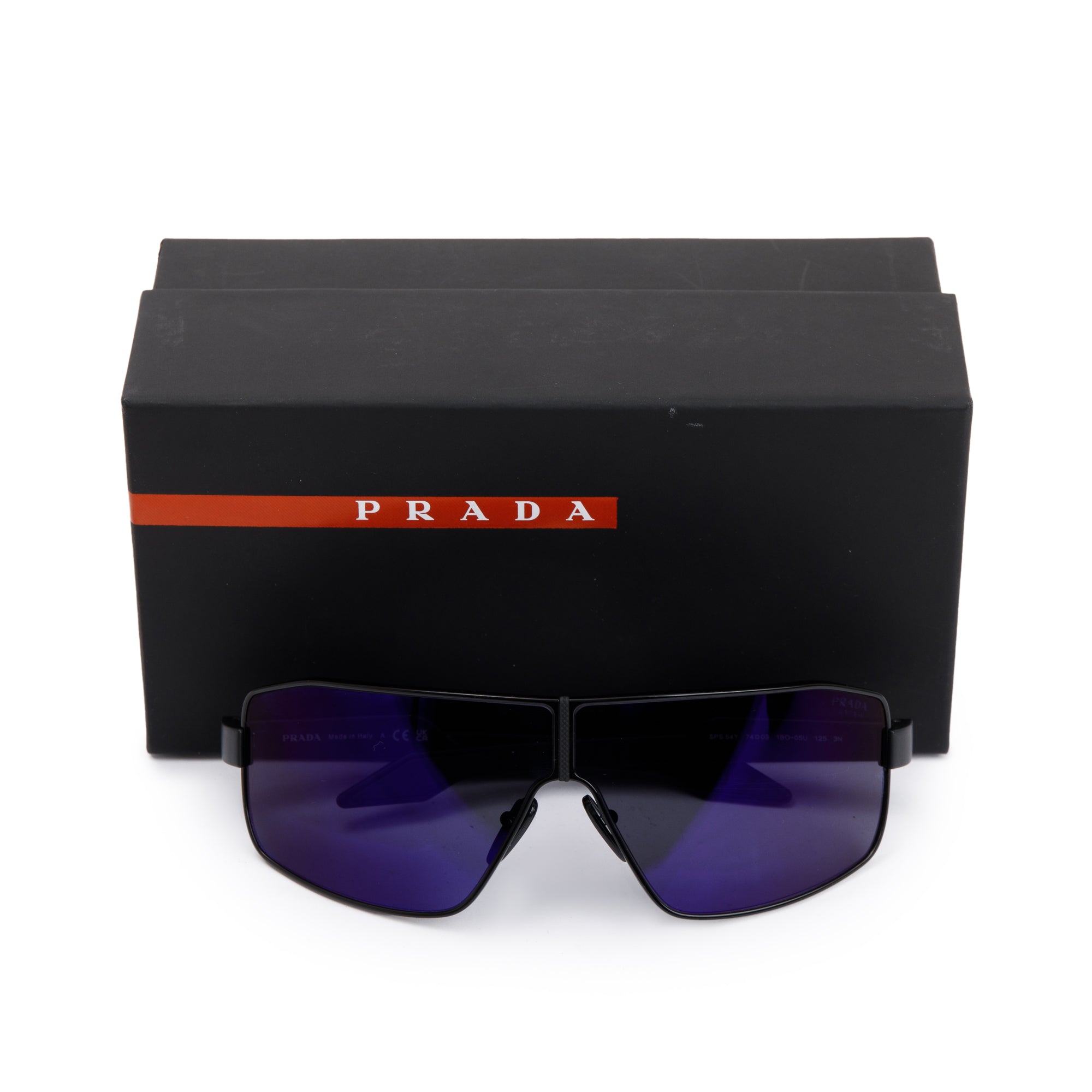 Prada SPS54Y Black Linea Rossa Sport Shield Sunglasses w/ Box & Case