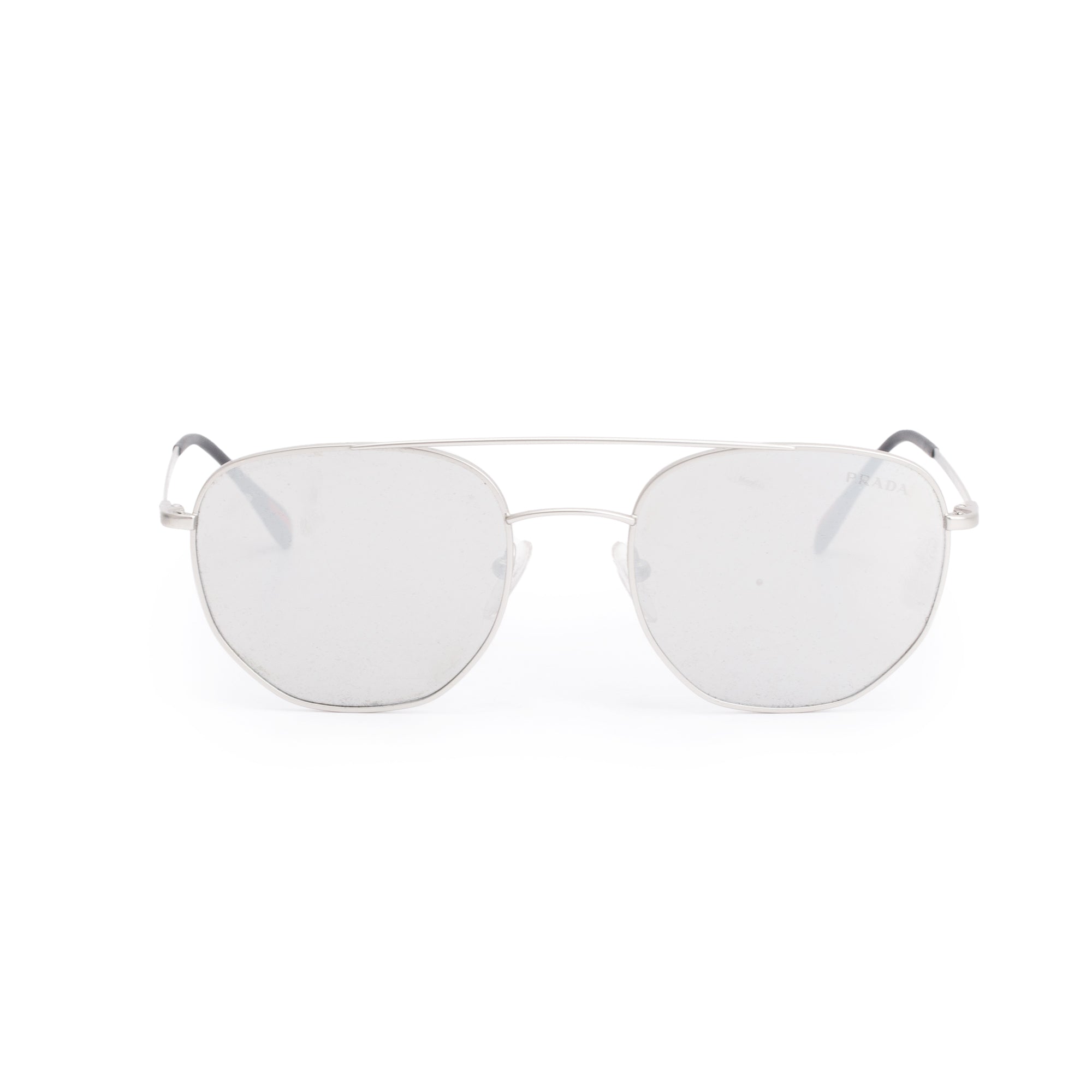 Prada SPS56S Silver-Tone Metal Linea Rosa Pilot Sunglasses w/ Box & Case