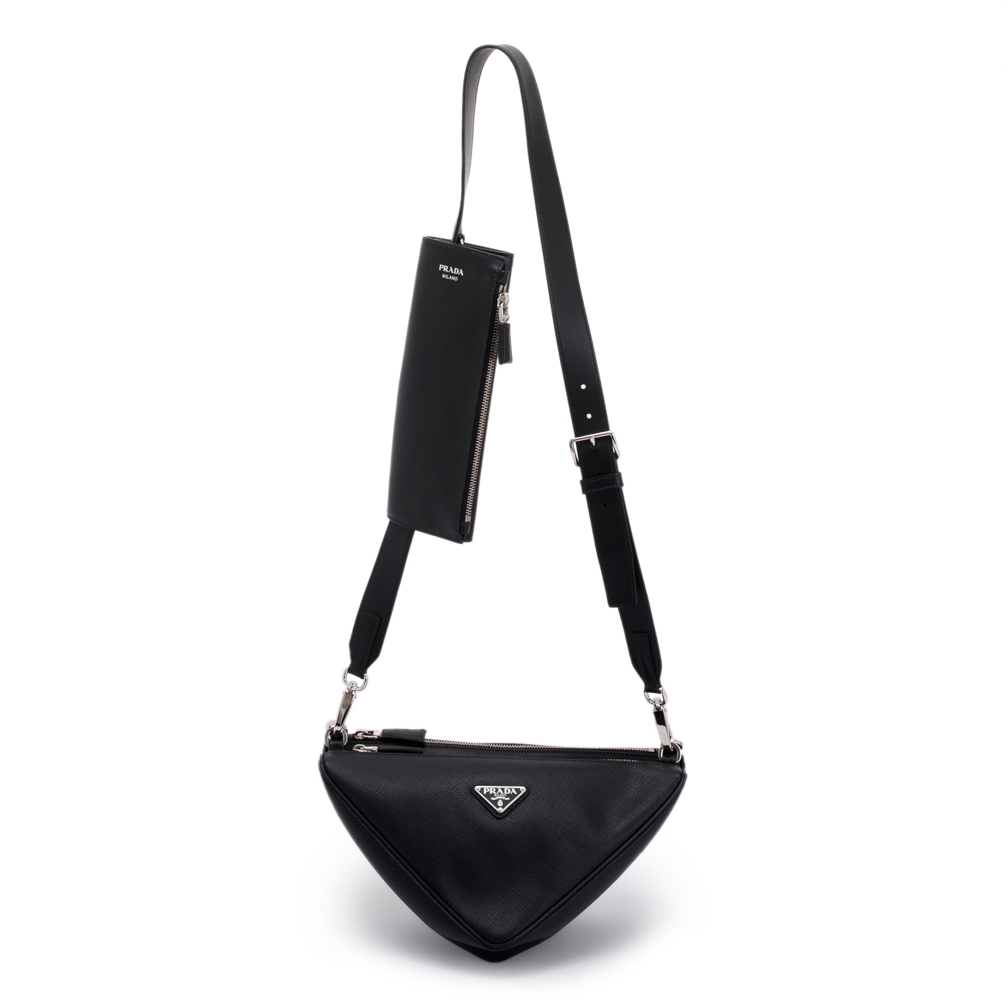 Prada Saffiano City Calf Triangle Double Messenger Bag – OLIVER'S