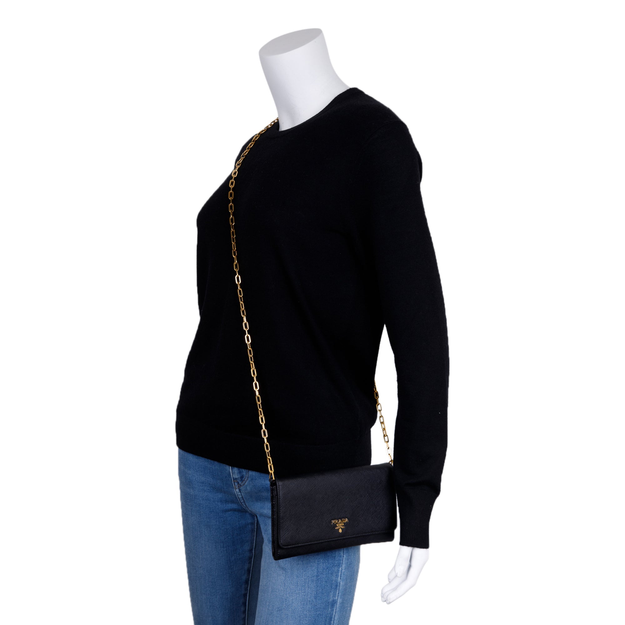 Prada Saffiano Lux Wallet on Chain w/ Box