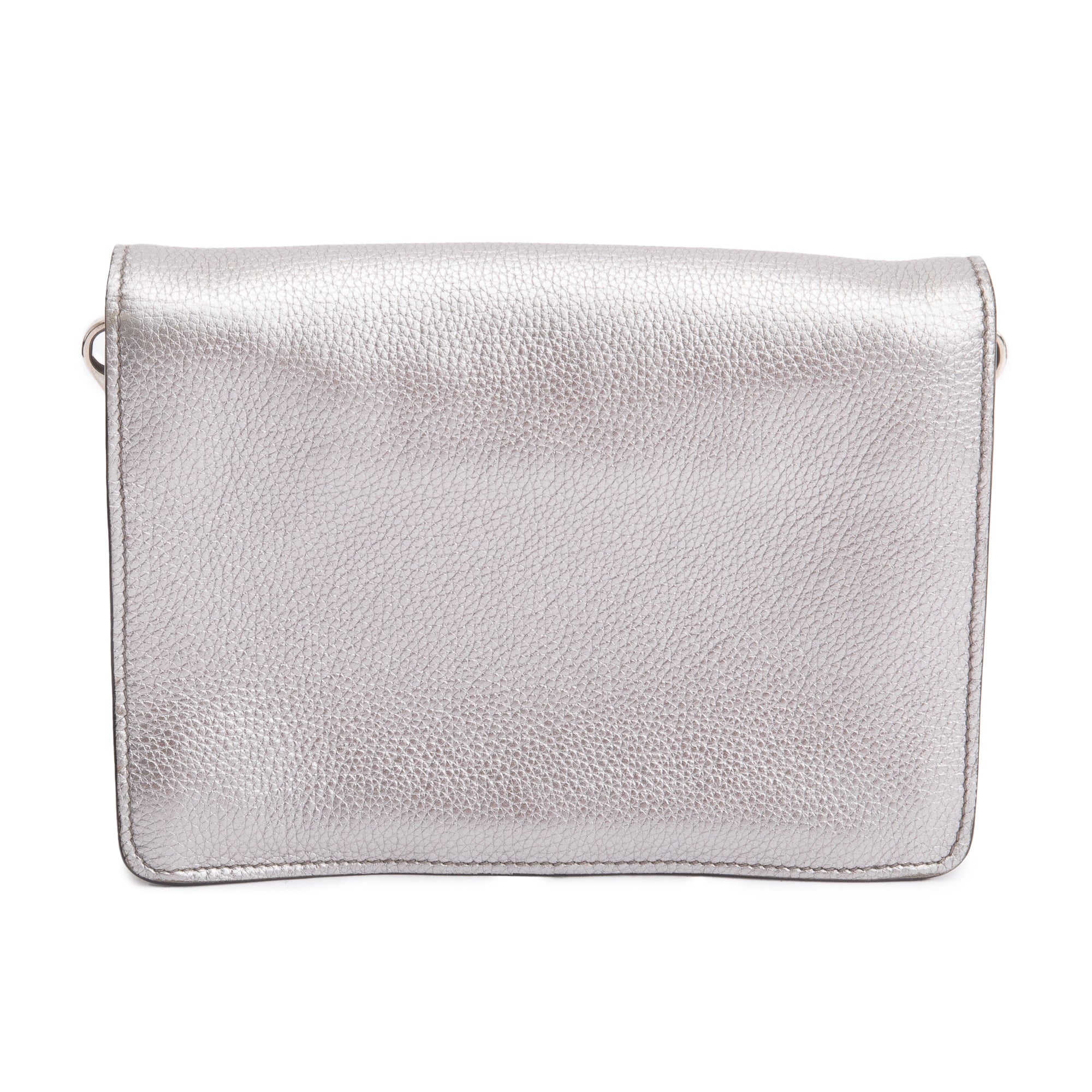 Prada Silver Metallic Vitello Daino Metal Logo Crossbody Bag