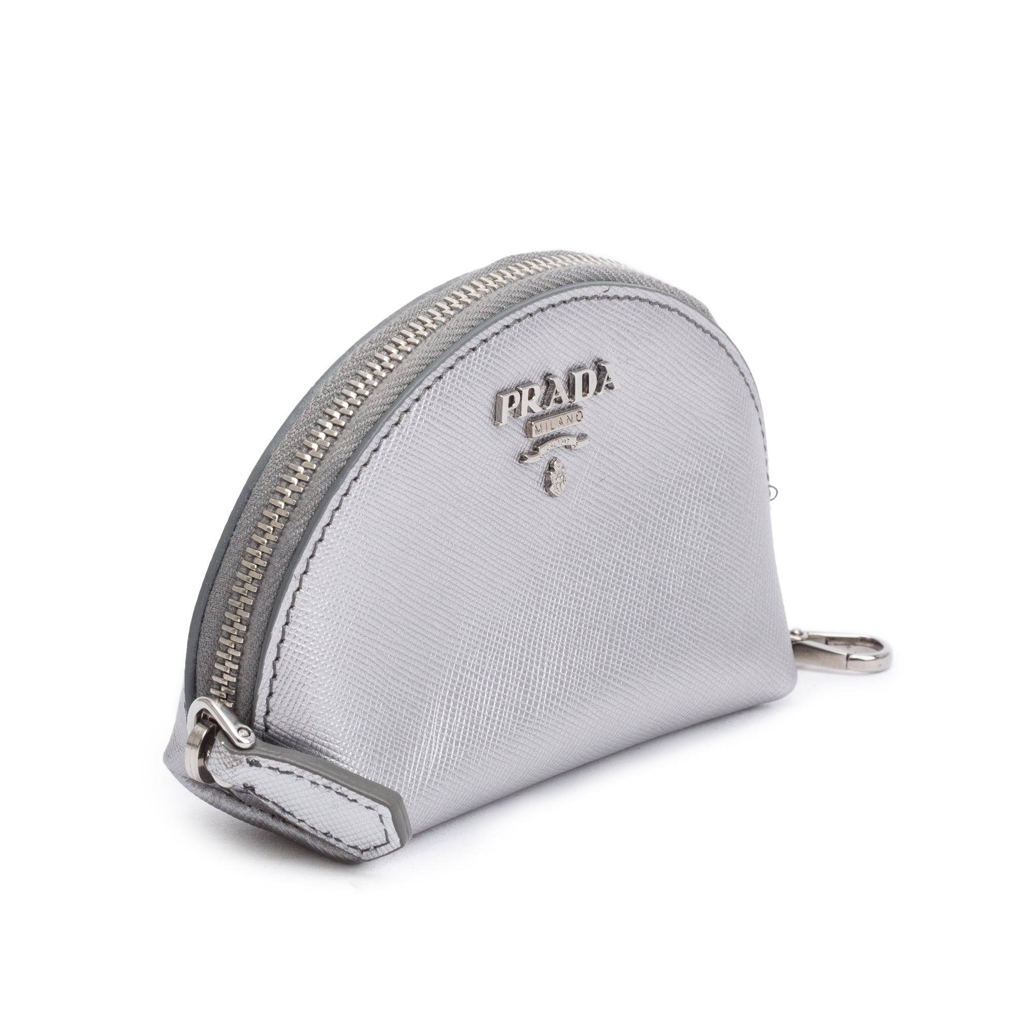 Prada Silver Saffiano Metal Coin Purse