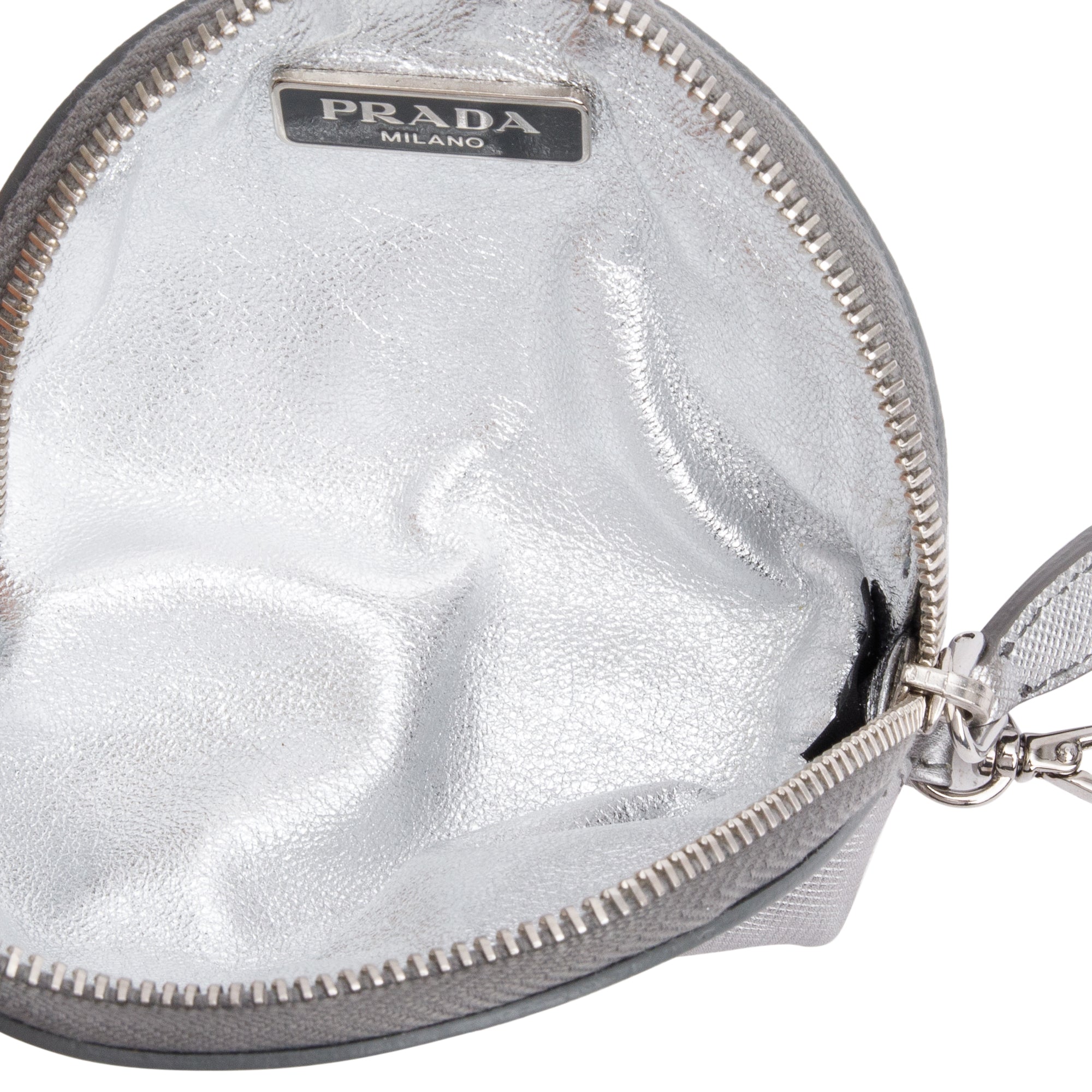 Prada Silver Saffiano Metal Coin Purse