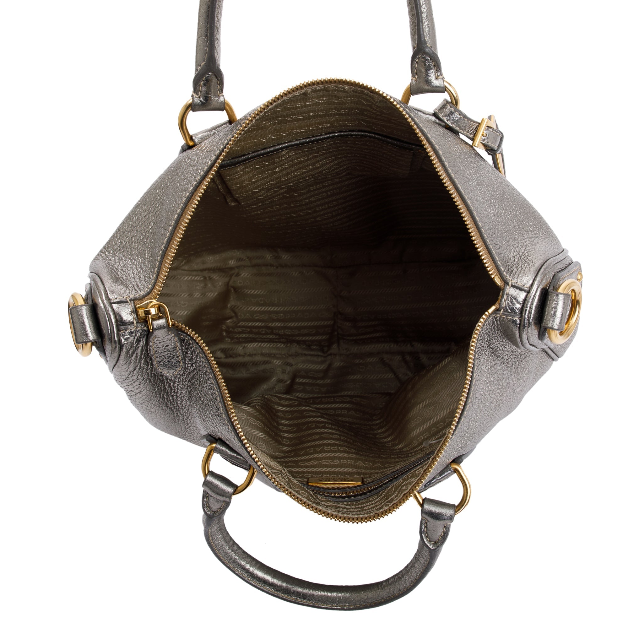 Prada Silver Vitello Daino Leather Tote w/ Strap & Authenticity Card