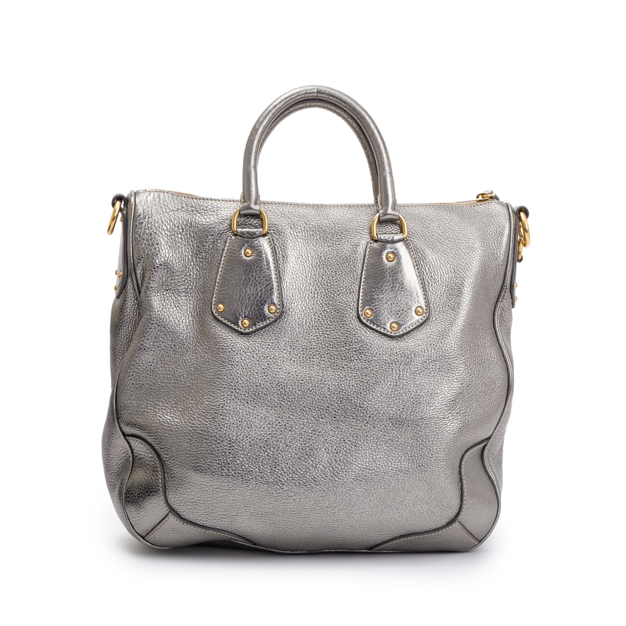 Prada Silver Vitello Daino Leather Tote w/ Strap & Authenticity Card