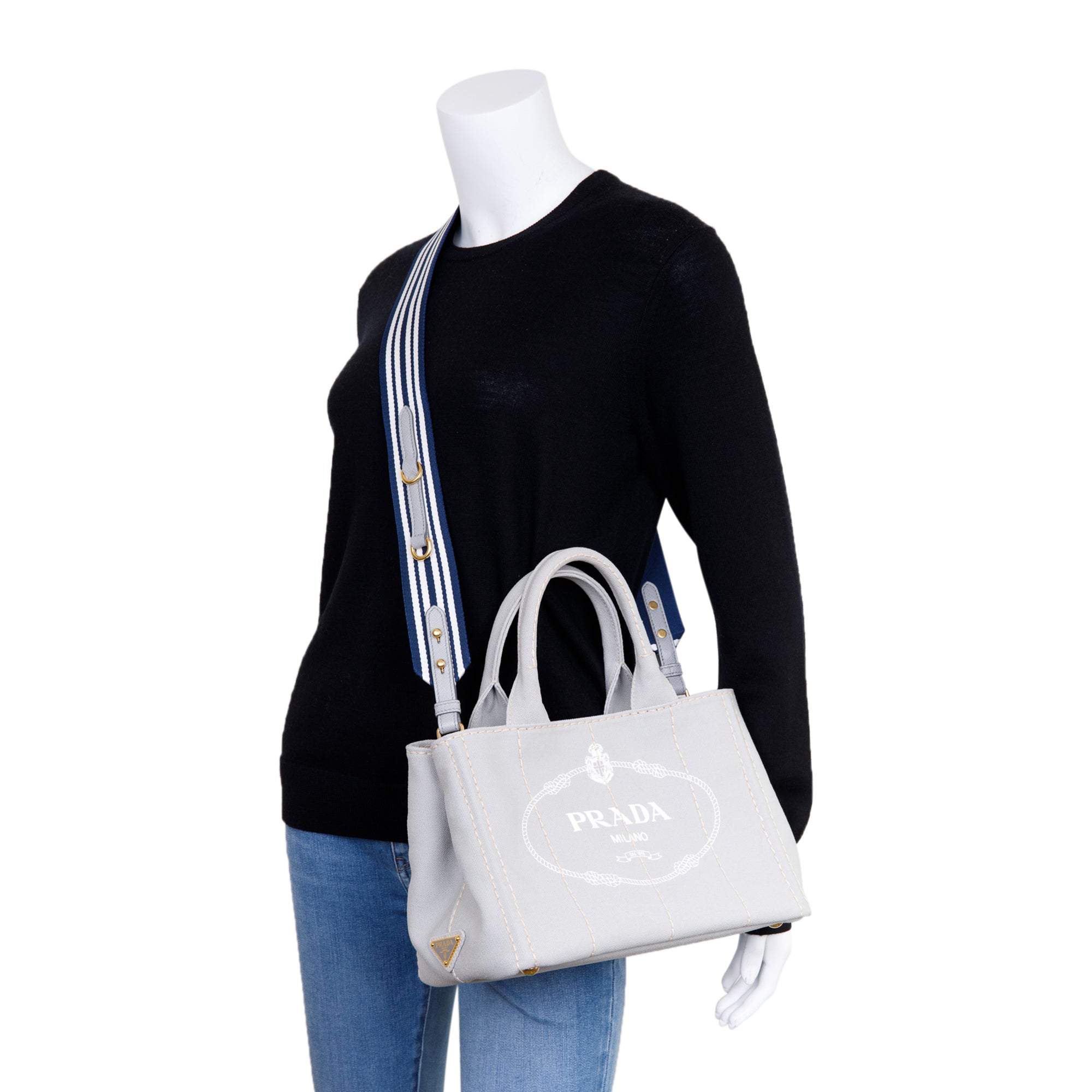 Prada Small Canapa Logo Tote w/ Strap & Authenticity Card