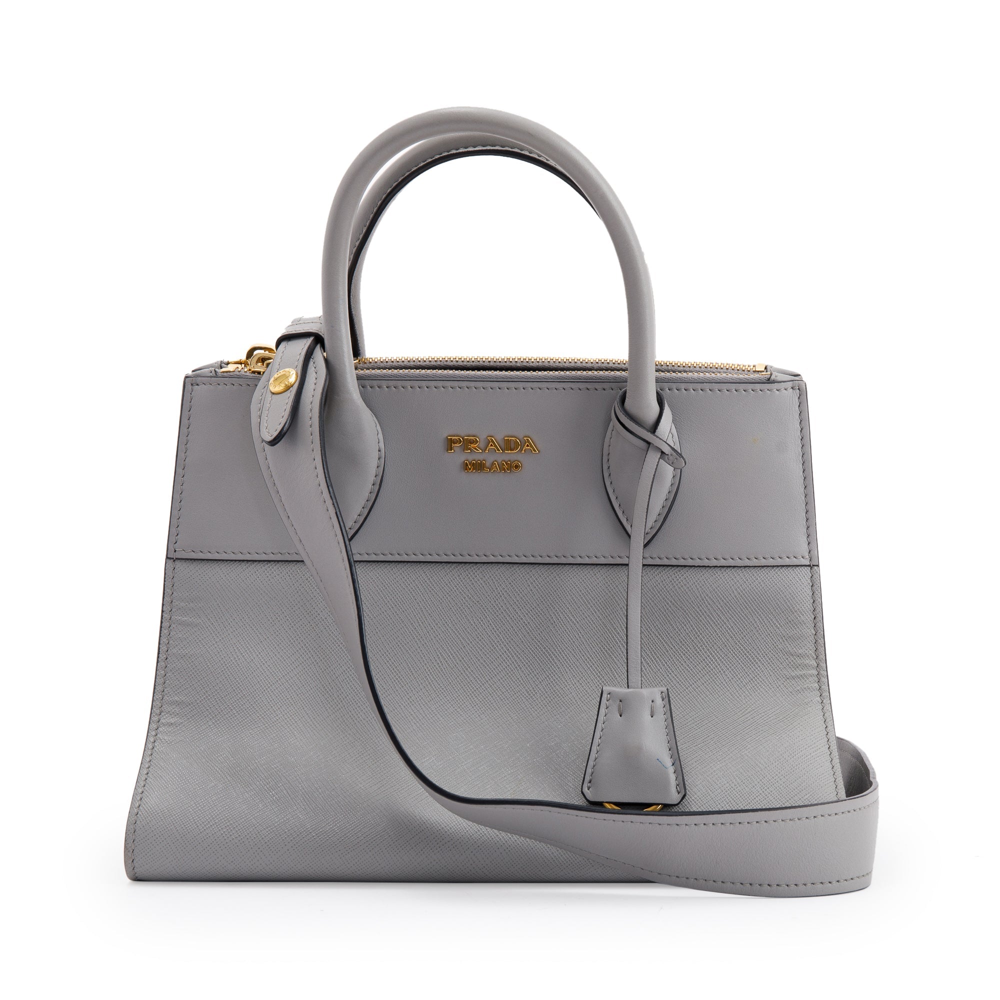 Prada Small Saffiano & City Calf Leather Paradigme Tote w/ Strap