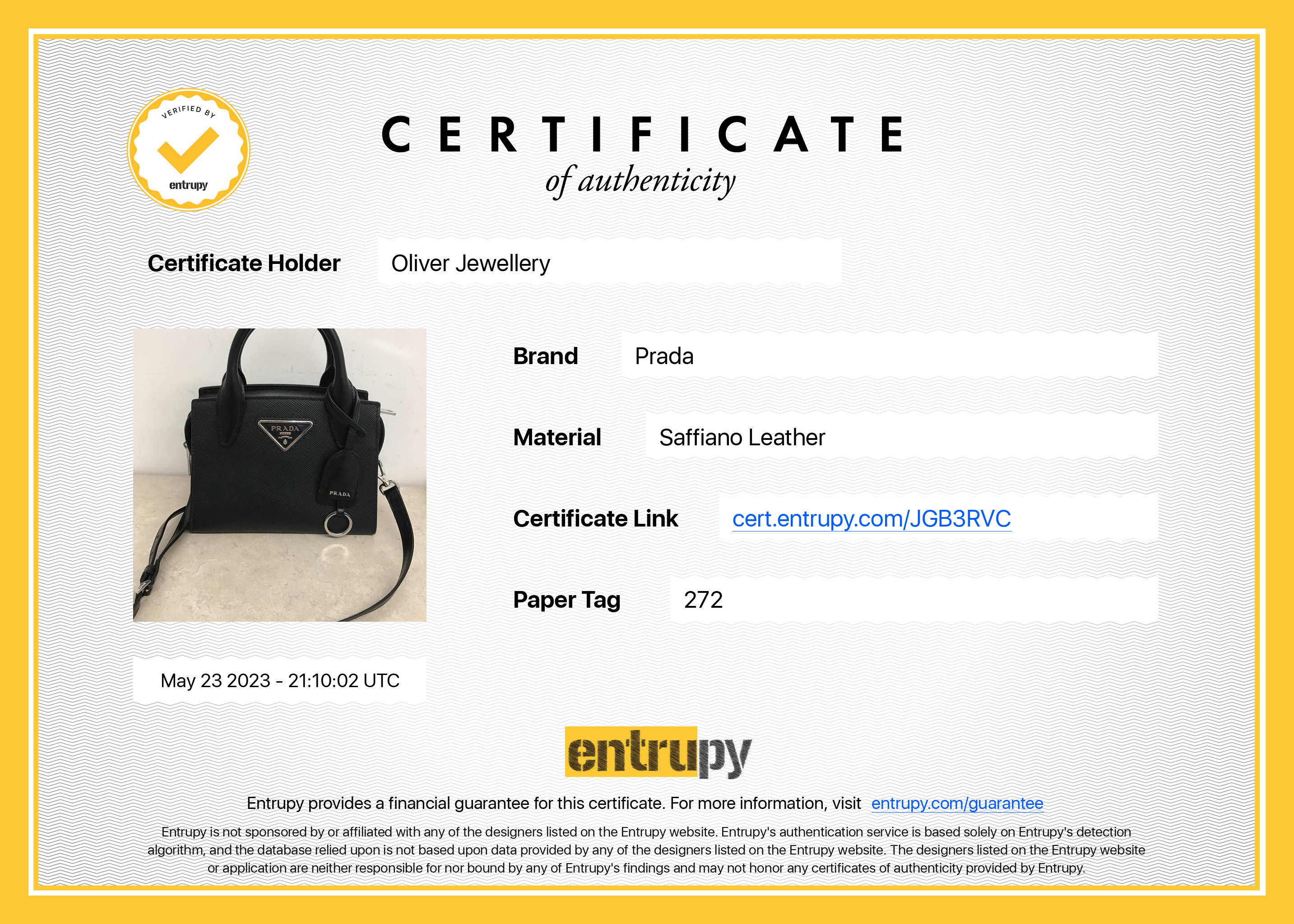 Prada Small Saffiano Cuir Kristen Bag with Strap w/ Box, Receipt & Authenticity Card