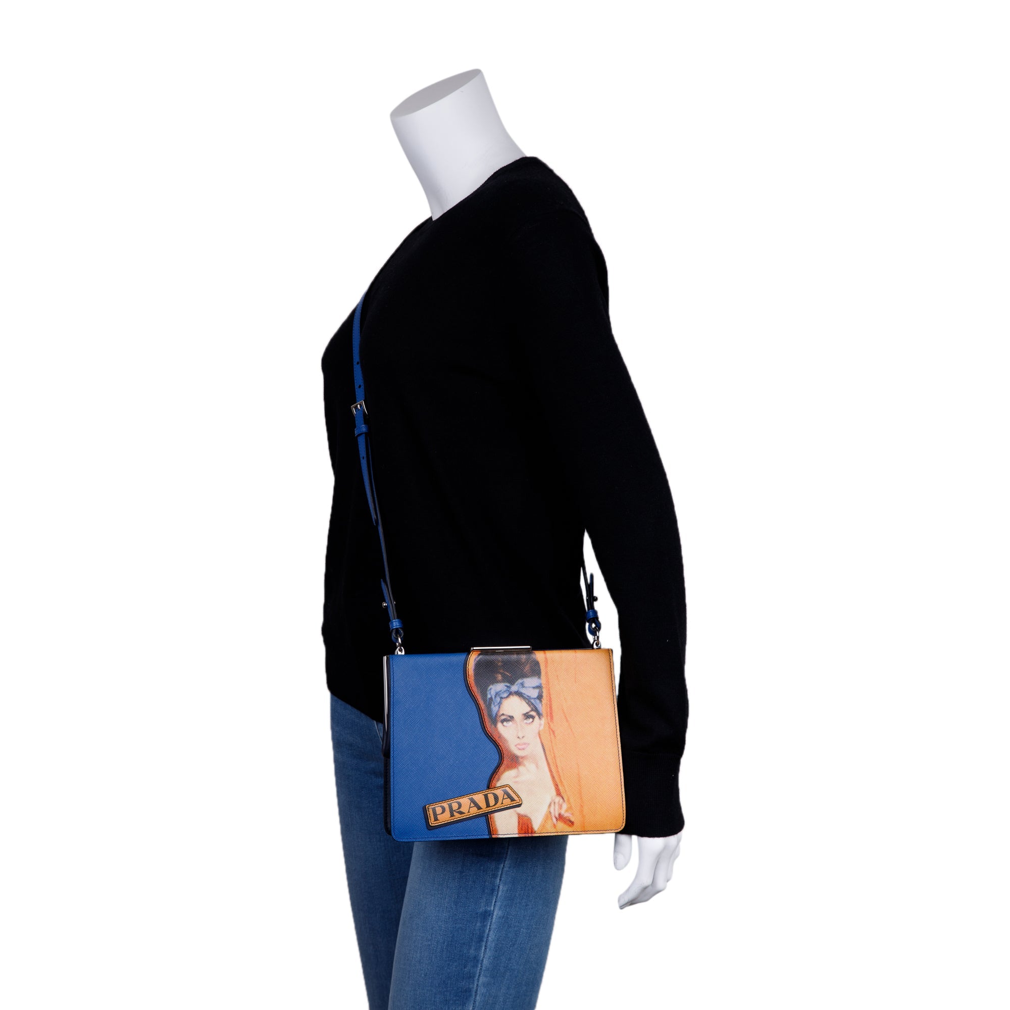 Prada Small Saffiano Patch Comics Light Frame Shoulder Bag