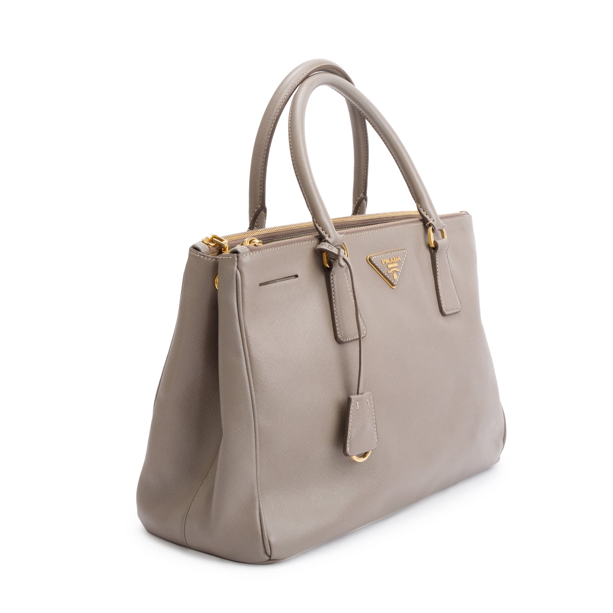 Prada Taupe Saffiano Lux Medium Double Zip Galleria Tote w/ Strap