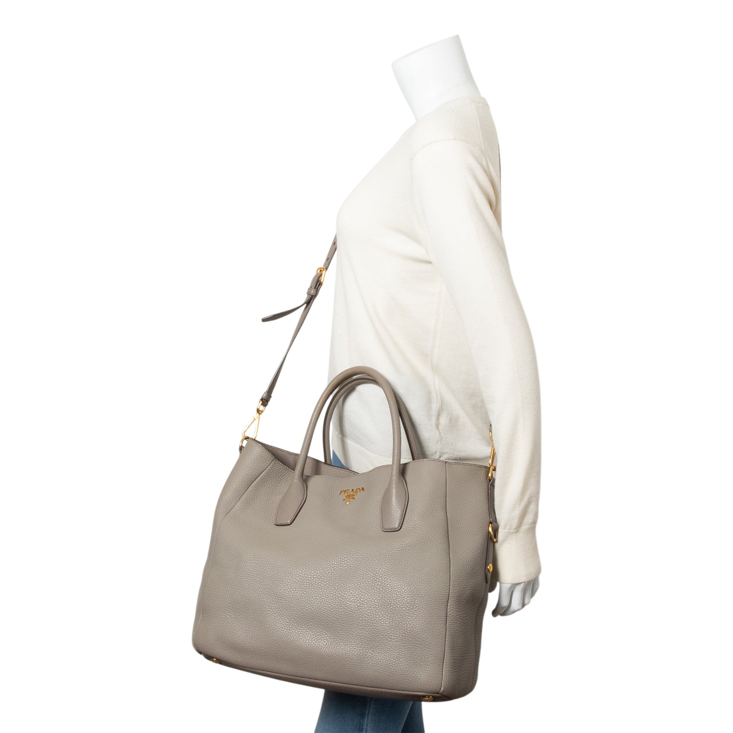 Prada Taupe Vitello Daino Leather Tote w/ Strap