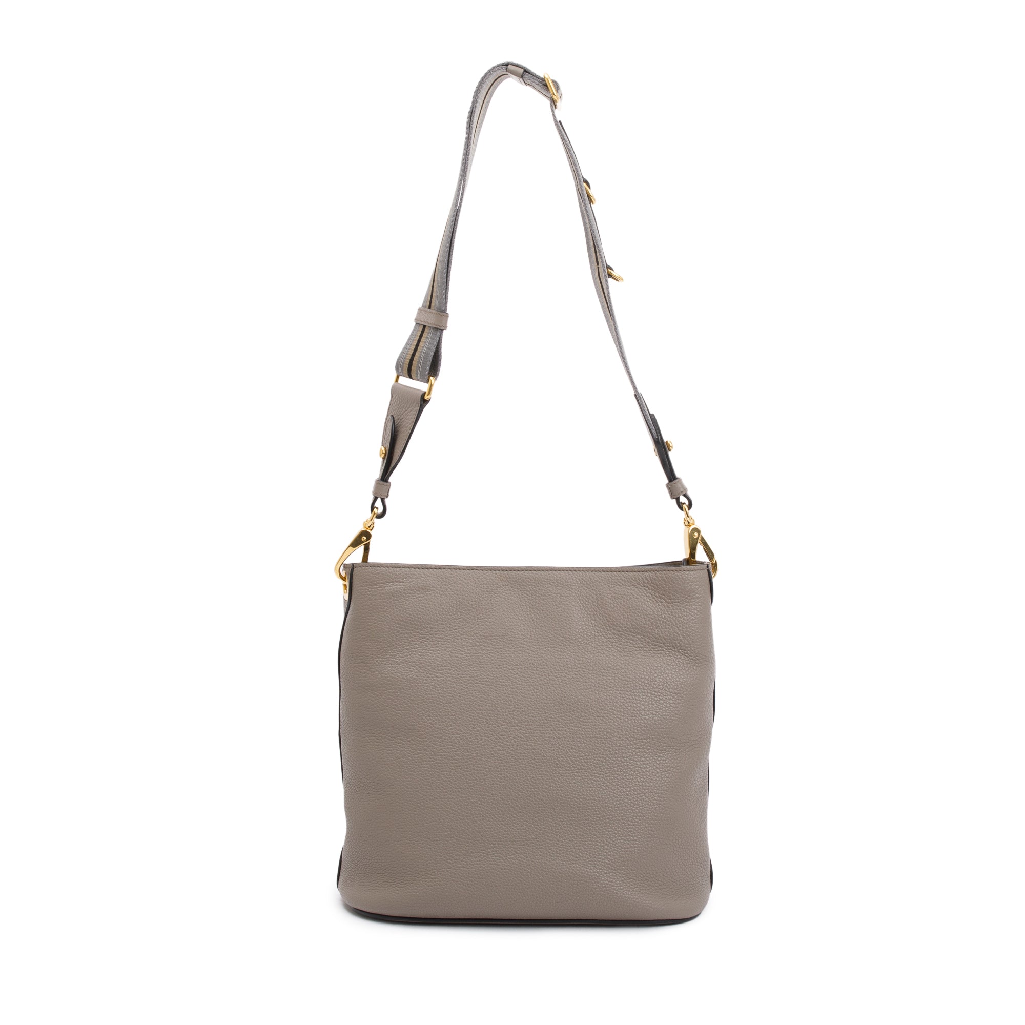 Prada Taupe Vitello Phenix Logo Bucket Crossbody Bag