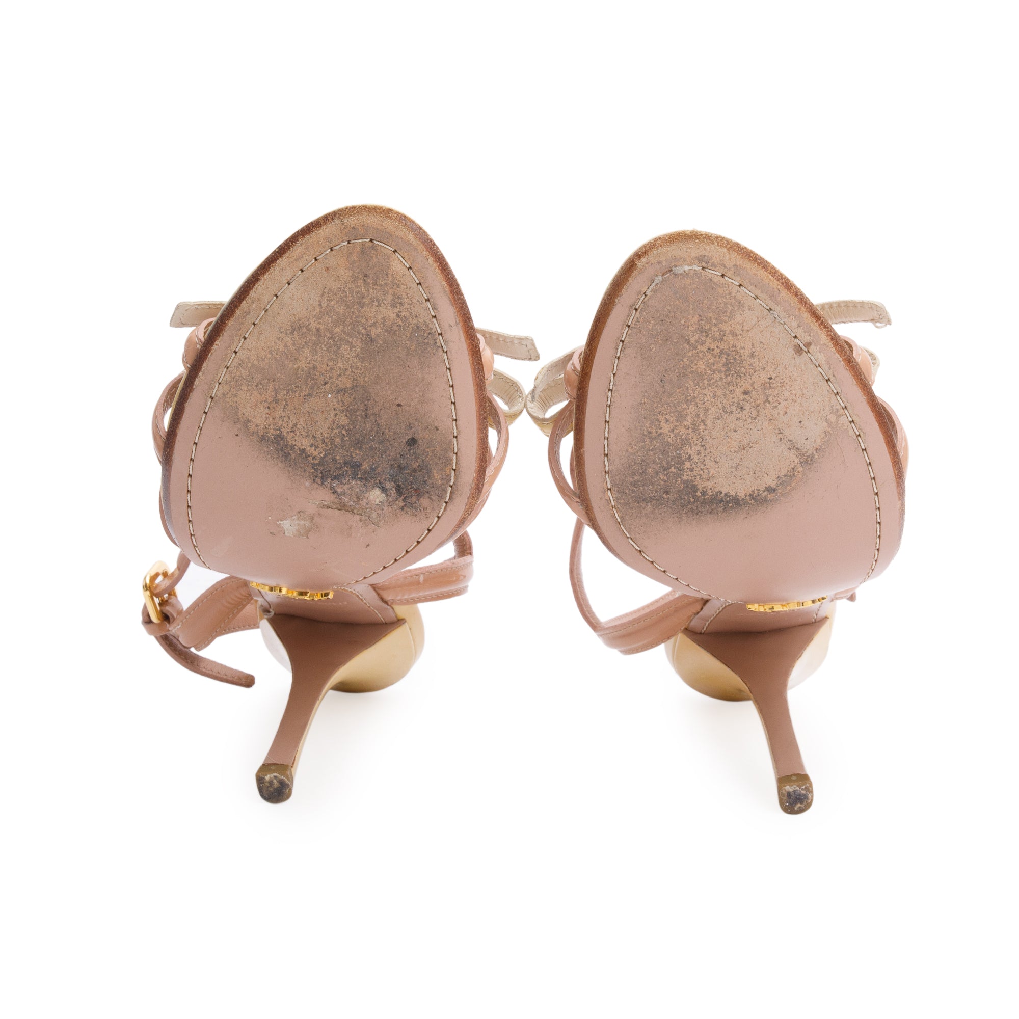 Prada Two-Tone Patent Leather Bow Vamp Sling Back Sandals, Size 37