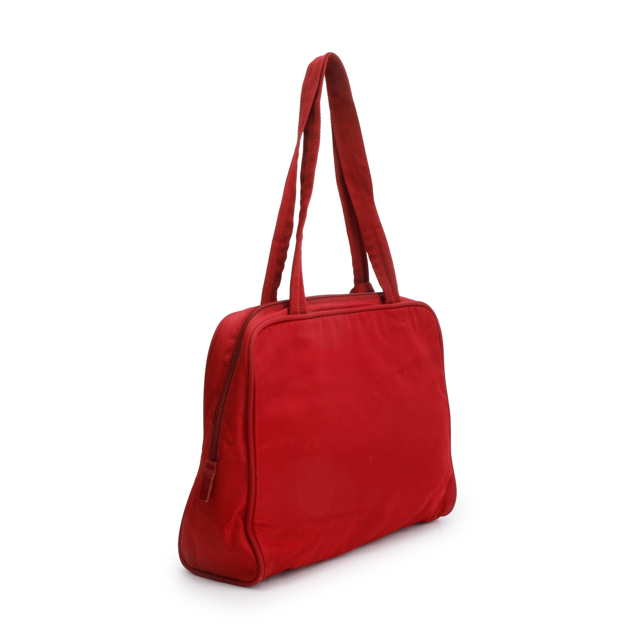 Prada Vintage Red Leather-Trimmed Tessuto Nylon Shoulder Bag