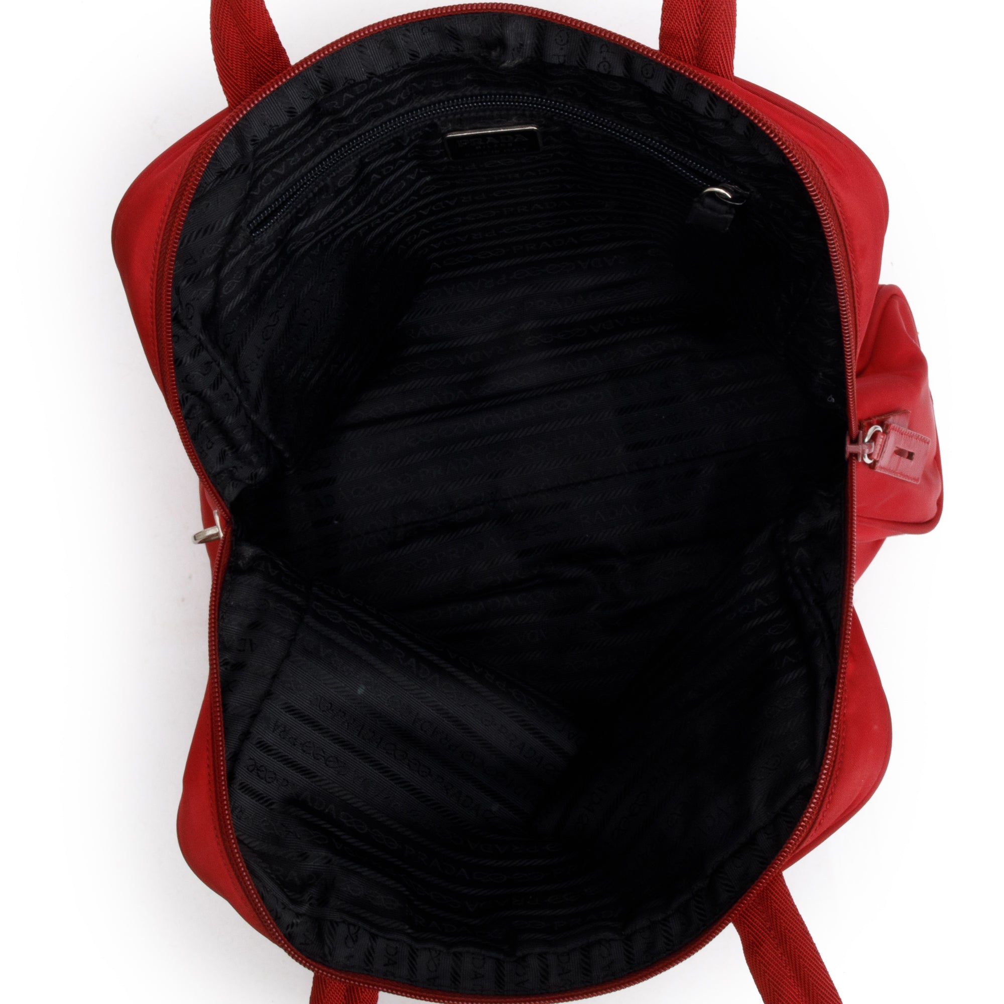 Prada Vintage Red Leather-Trimmed Tessuto Nylon Shoulder Bag