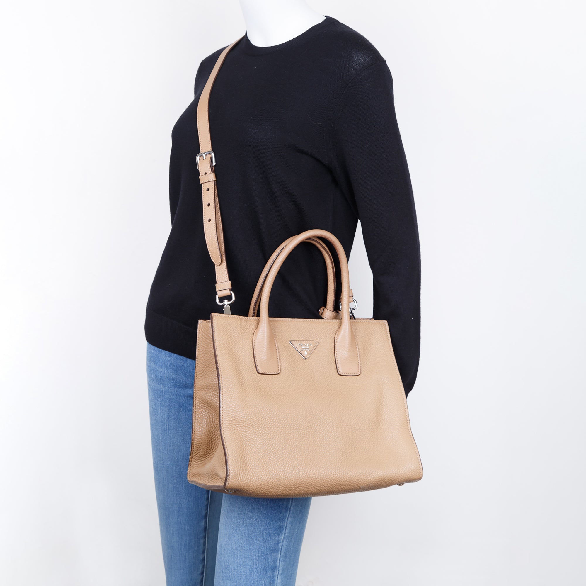 Prada Vitello Daino Convertible Tote w/ Strap