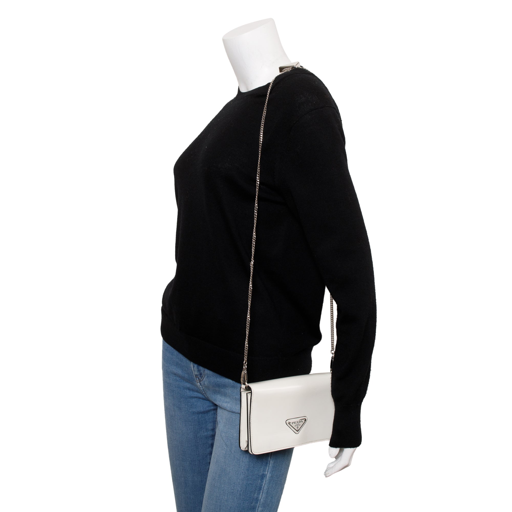 Prada White Brushed Leather Shoulder Bag