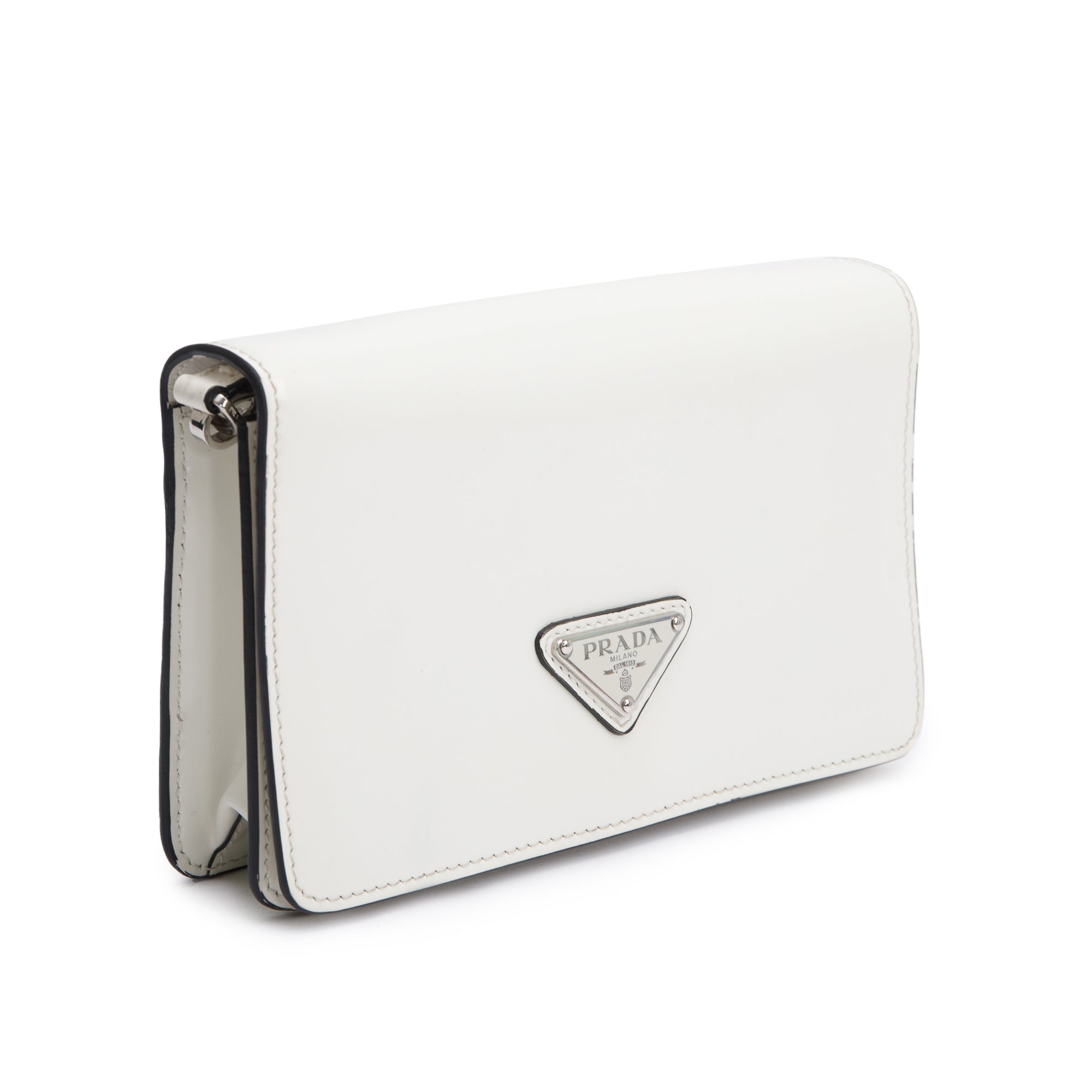Prada White Brushed Leather Shoulder Bag