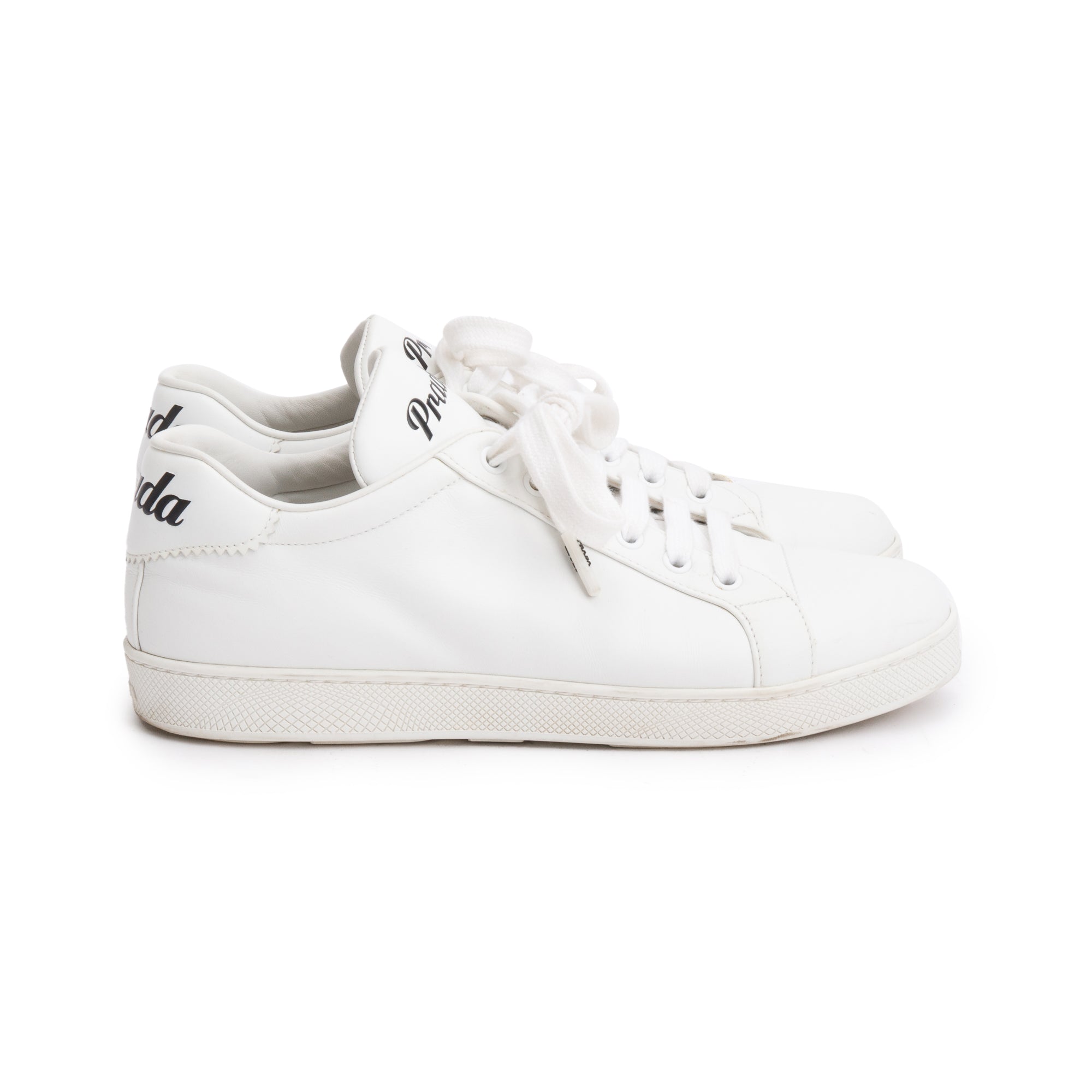 Prada White Calfskin Leather Basket Sneakers, Size 40