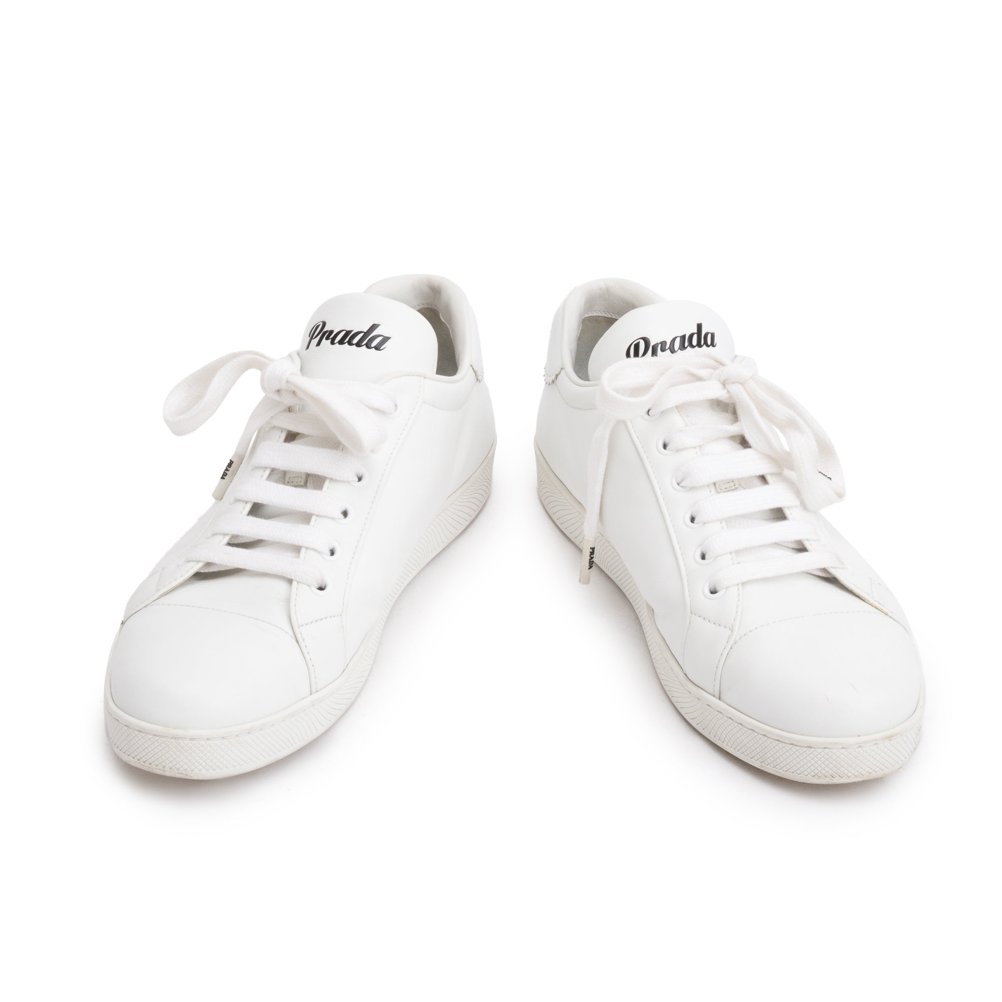 Prada White Calfskin Leather Basket Sneakers, Size 40