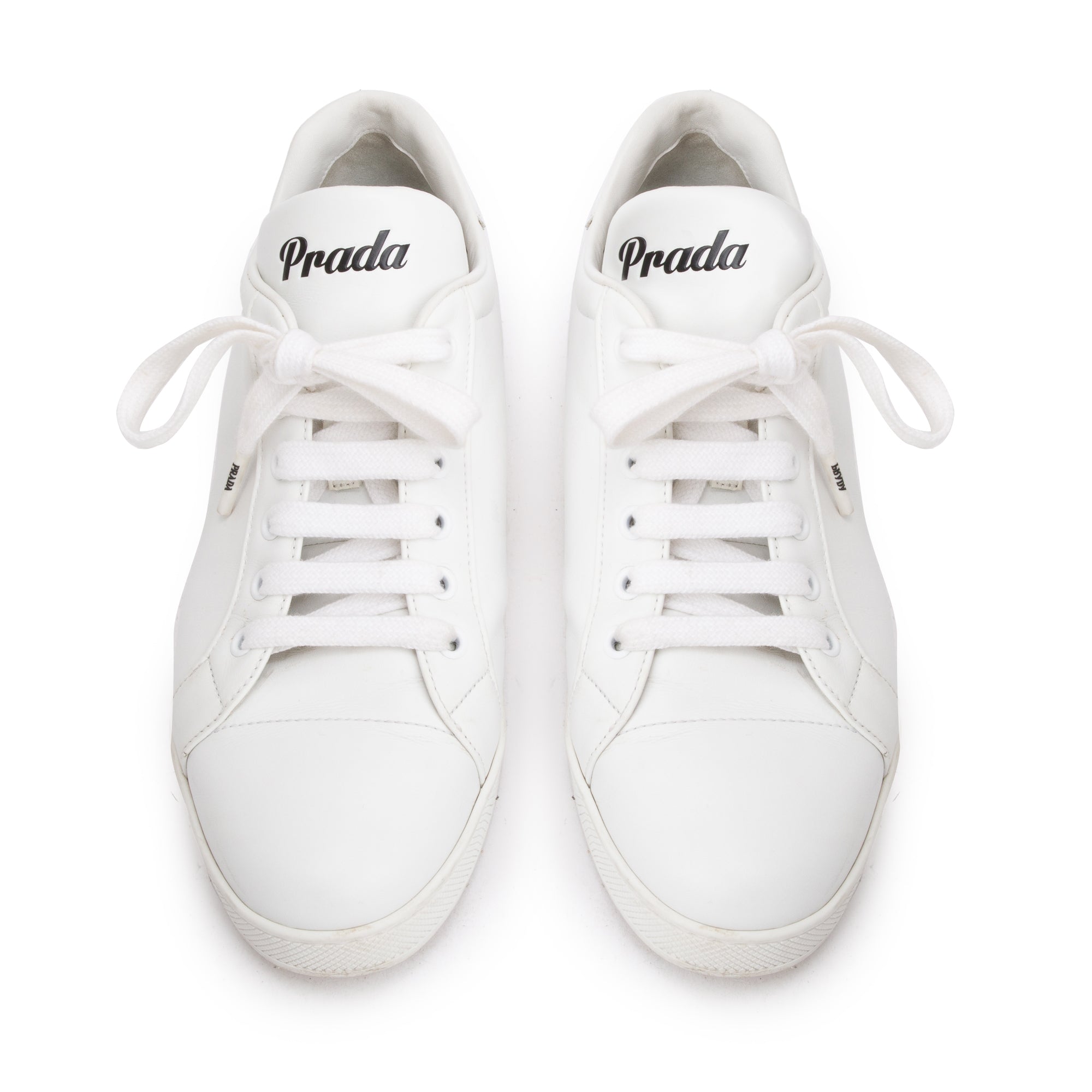 Prada White Calfskin Leather Basket Sneakers, Size 40