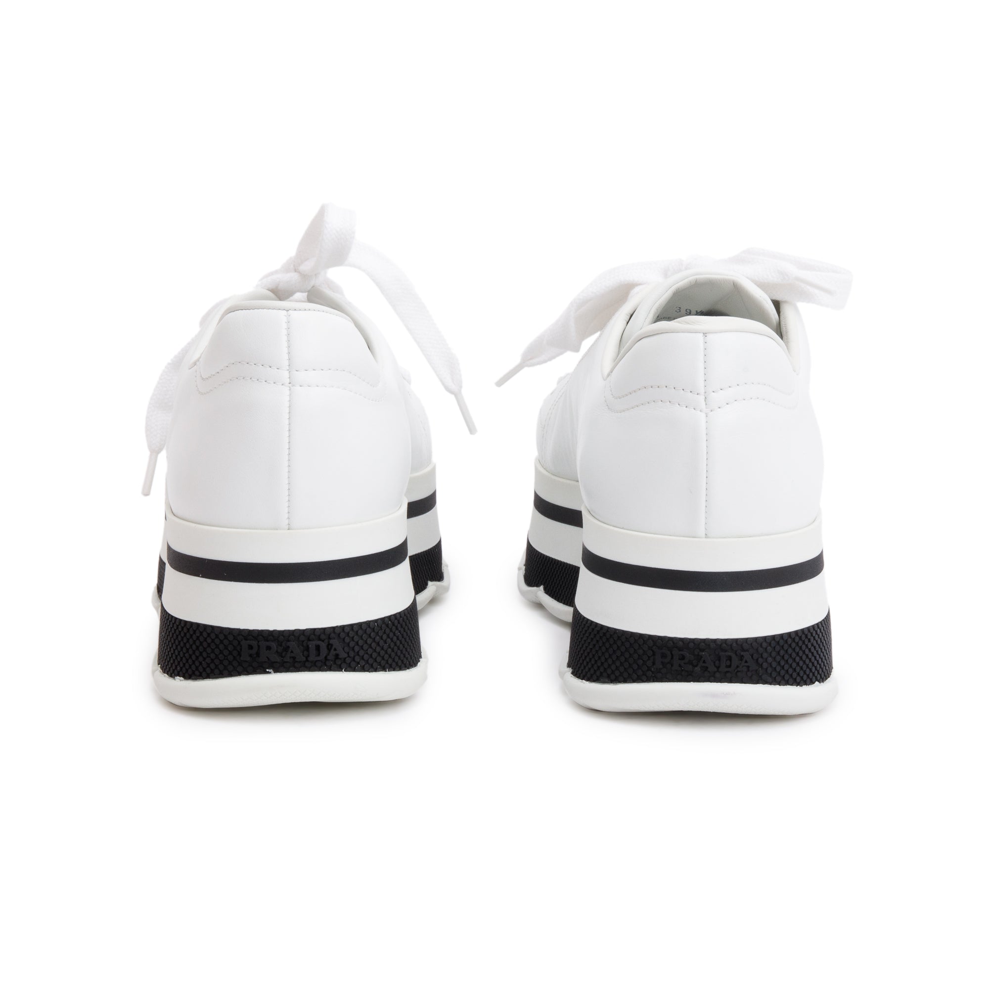 Prada White Calfskin Leather Linea Rossa Platform Sneakers, Size 39.5 w/ Box