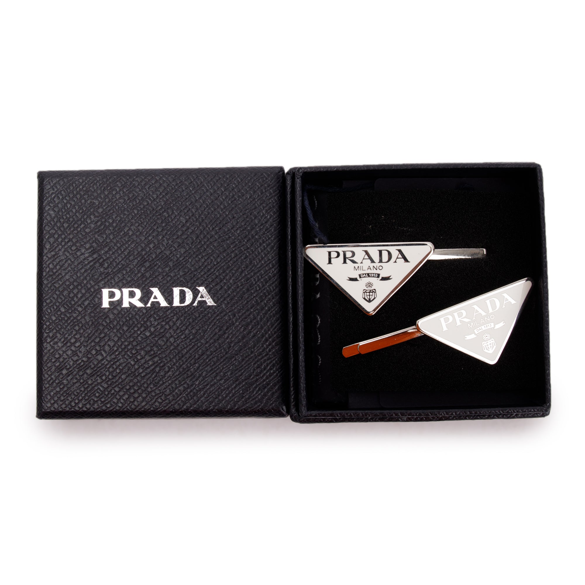 Prada White Metal Hair Clip w/ Box