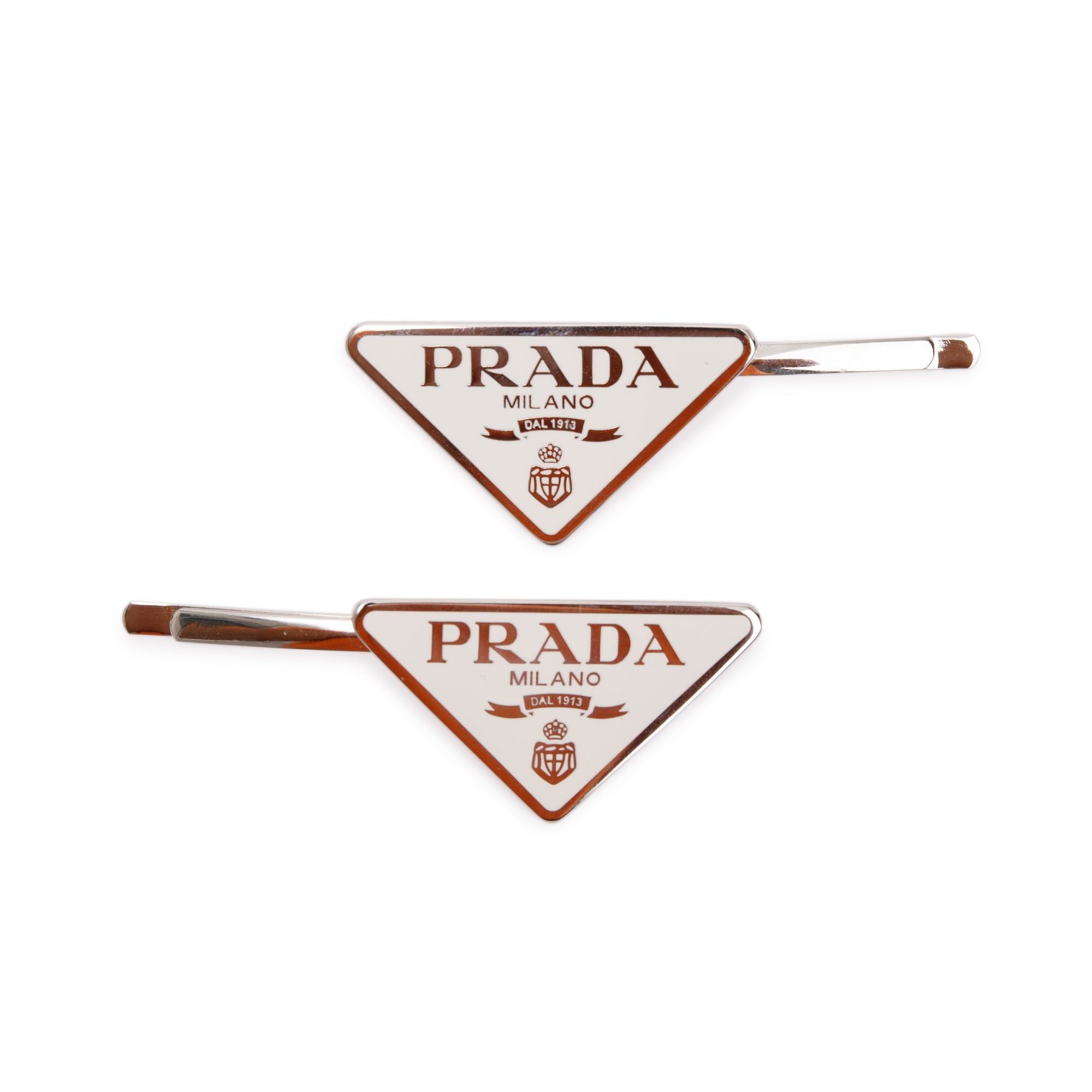 Prada White Metal Hair Clip w/ Box