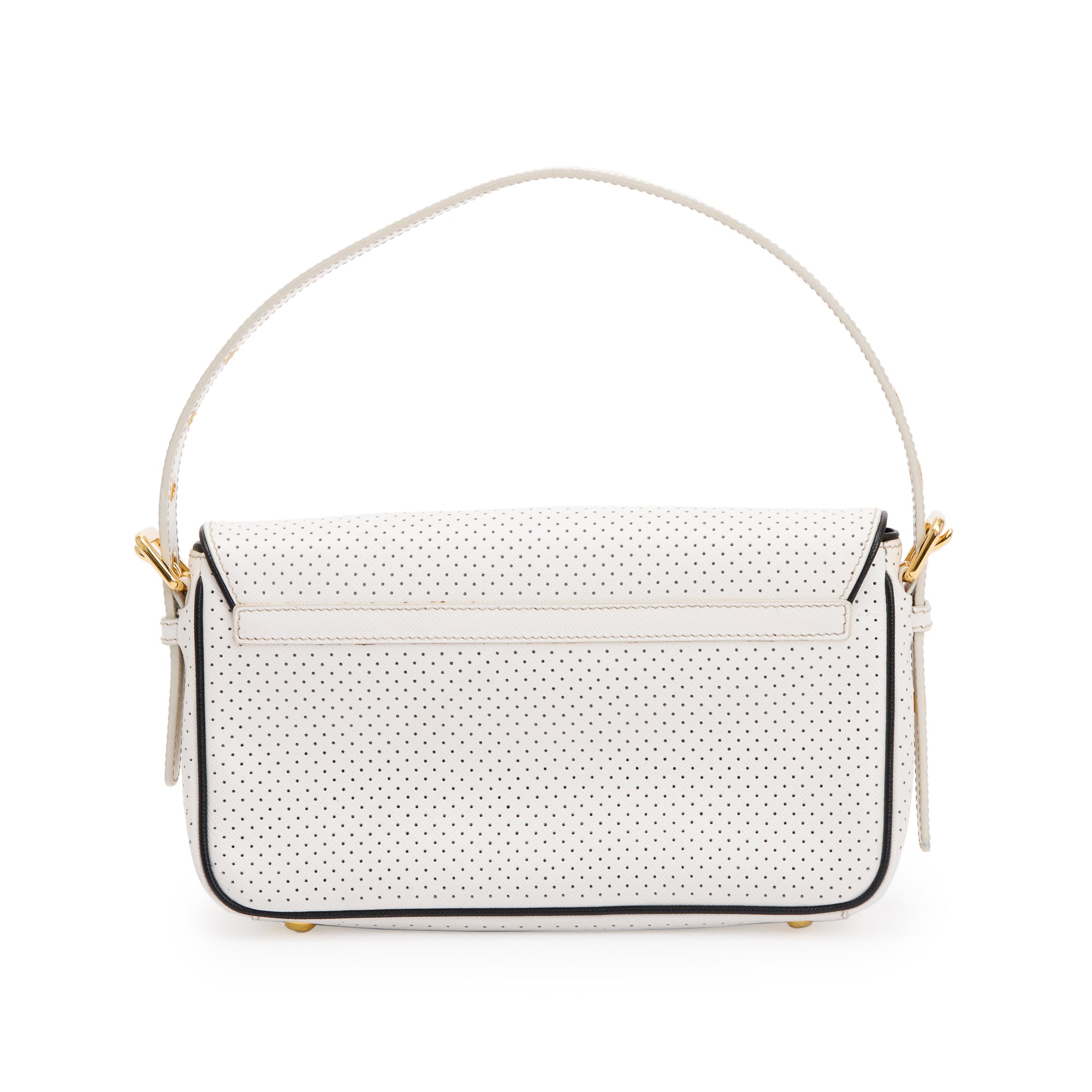 Prada White Perforated Saffiano Leather Fori Baguette Bag