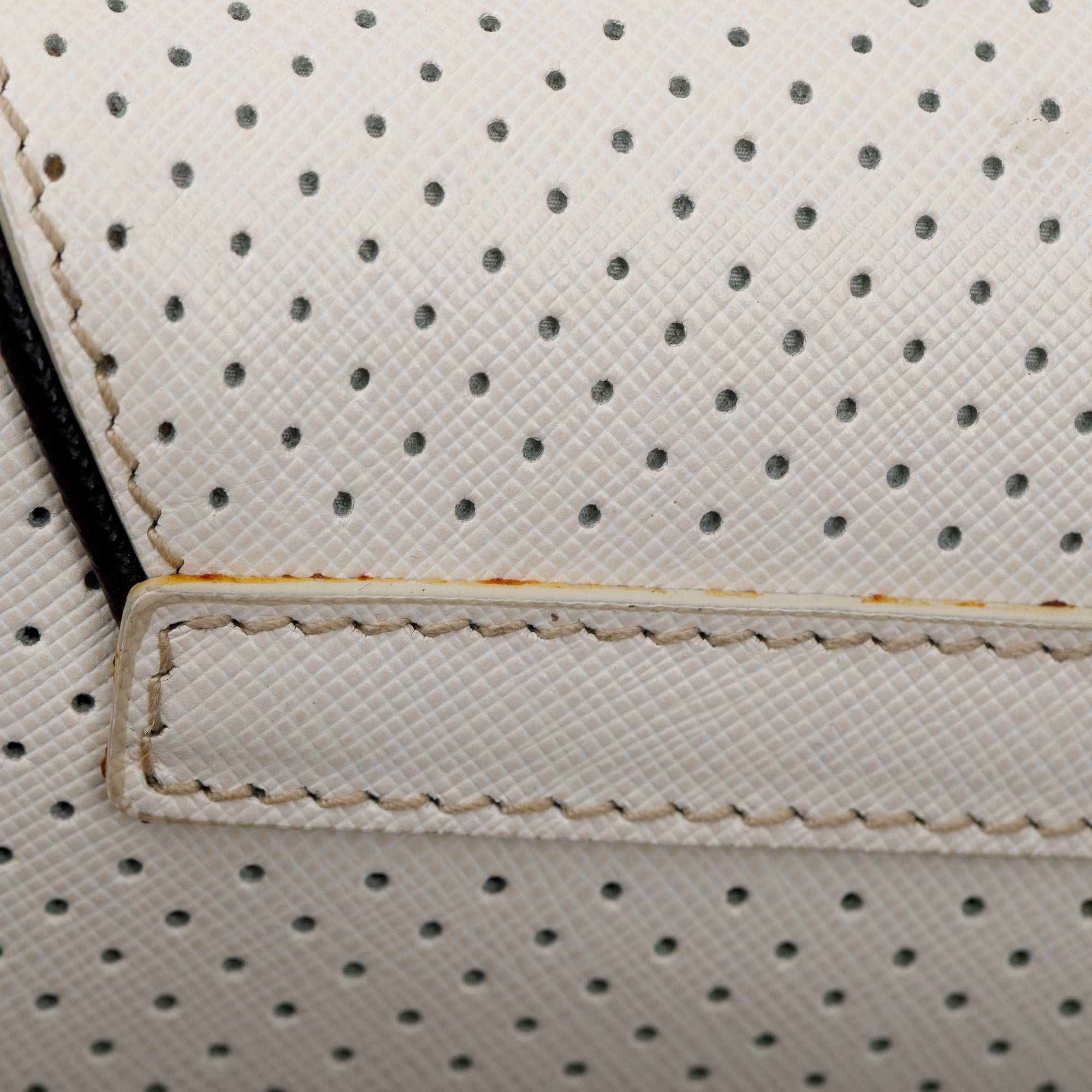 Prada White Perforated Saffiano Leather Fori Baguette Bag