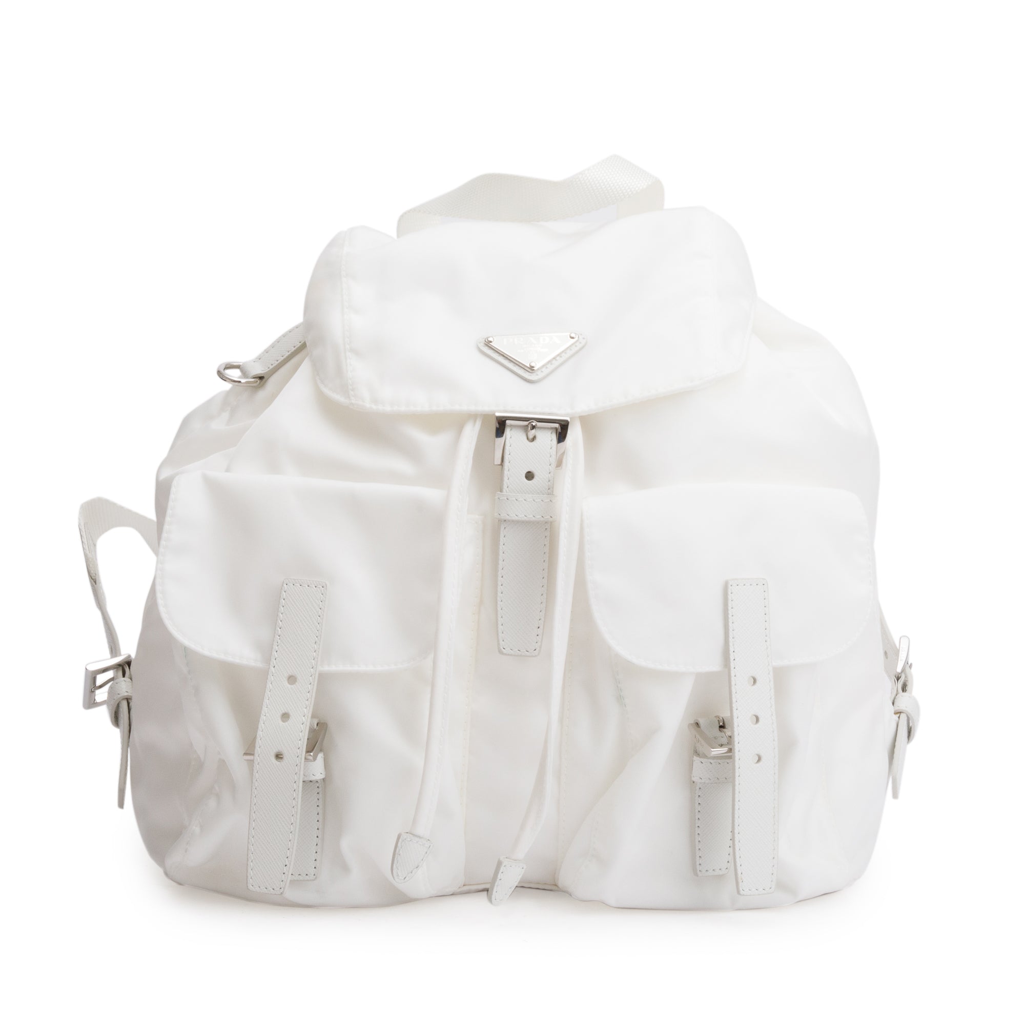 Prada White Re-Nylon Saffiano Medium Backpack w/ Pouch