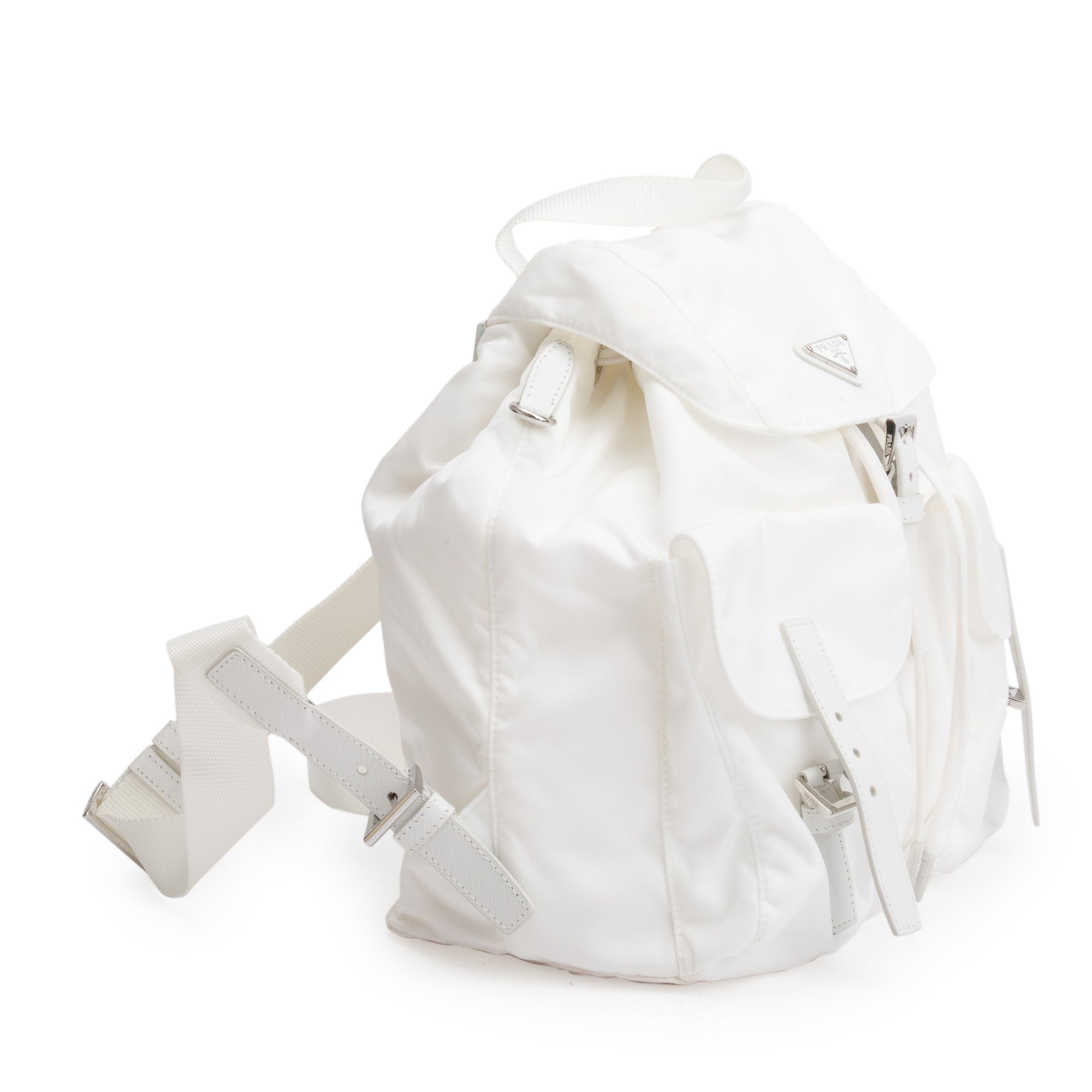 Prada White Re-Nylon Saffiano Medium Backpack w/ Pouch