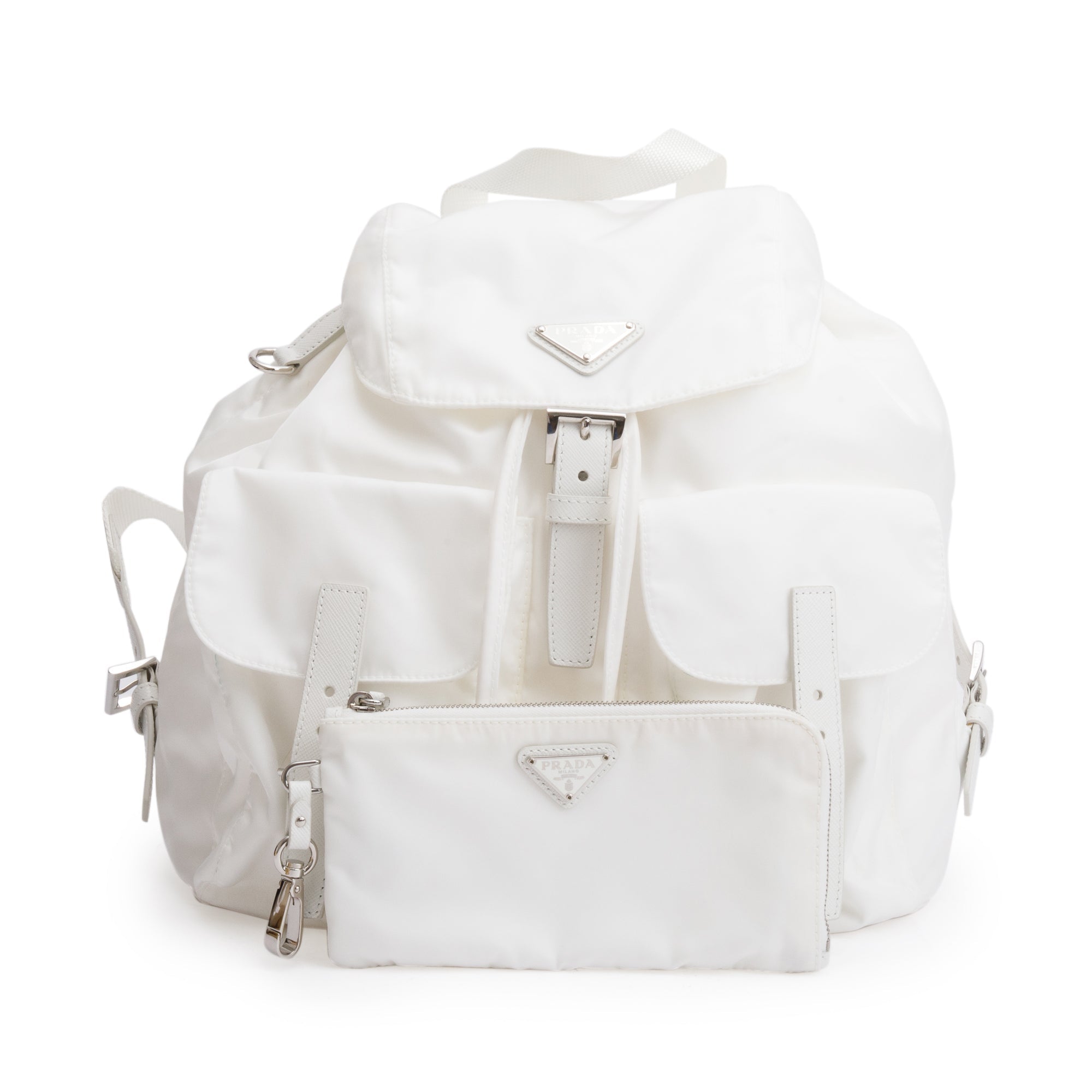Prada White Re-Nylon Saffiano Medium Backpack w/ Pouch