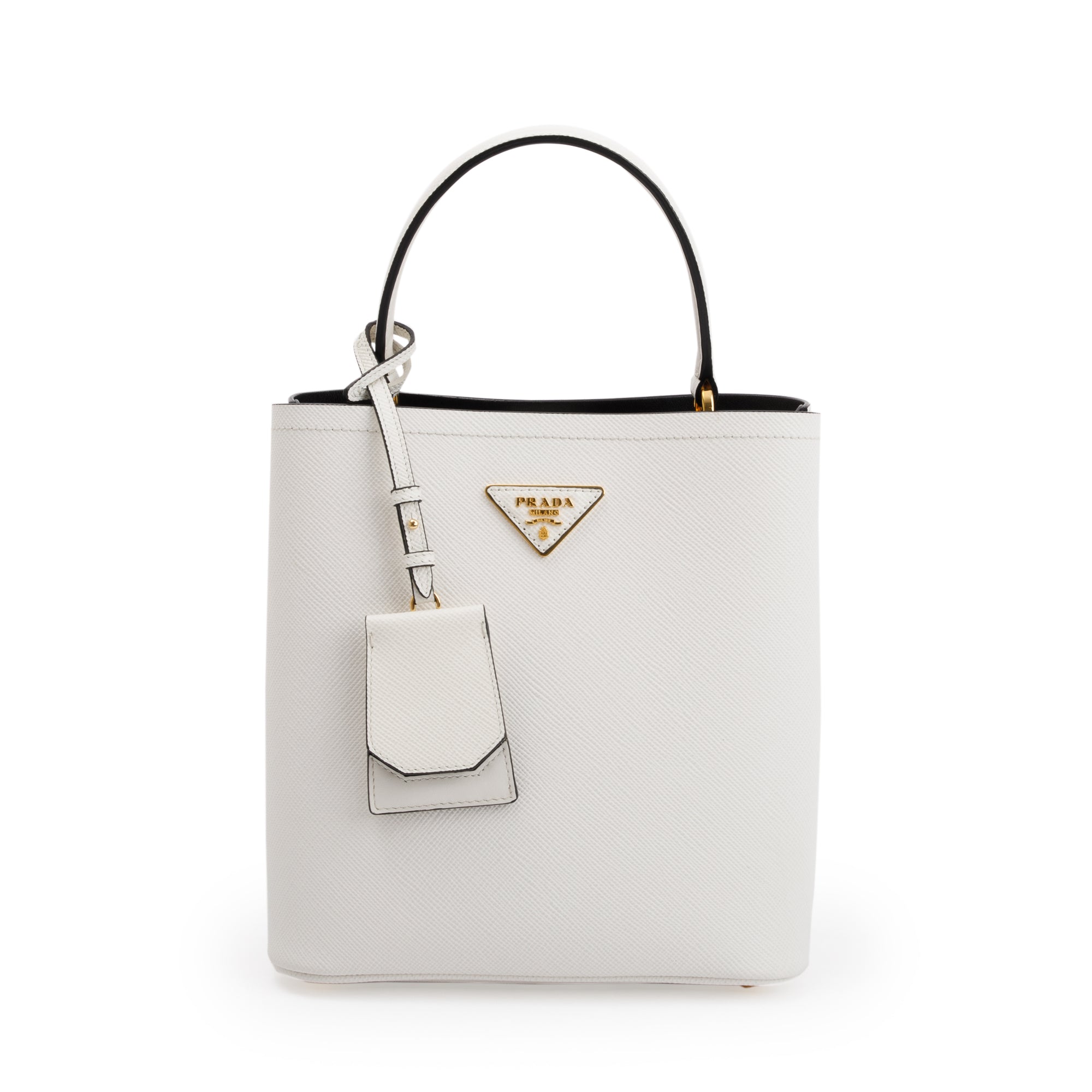 Prada White Saffiano Cuir Medium Panier Bag w/ Strap