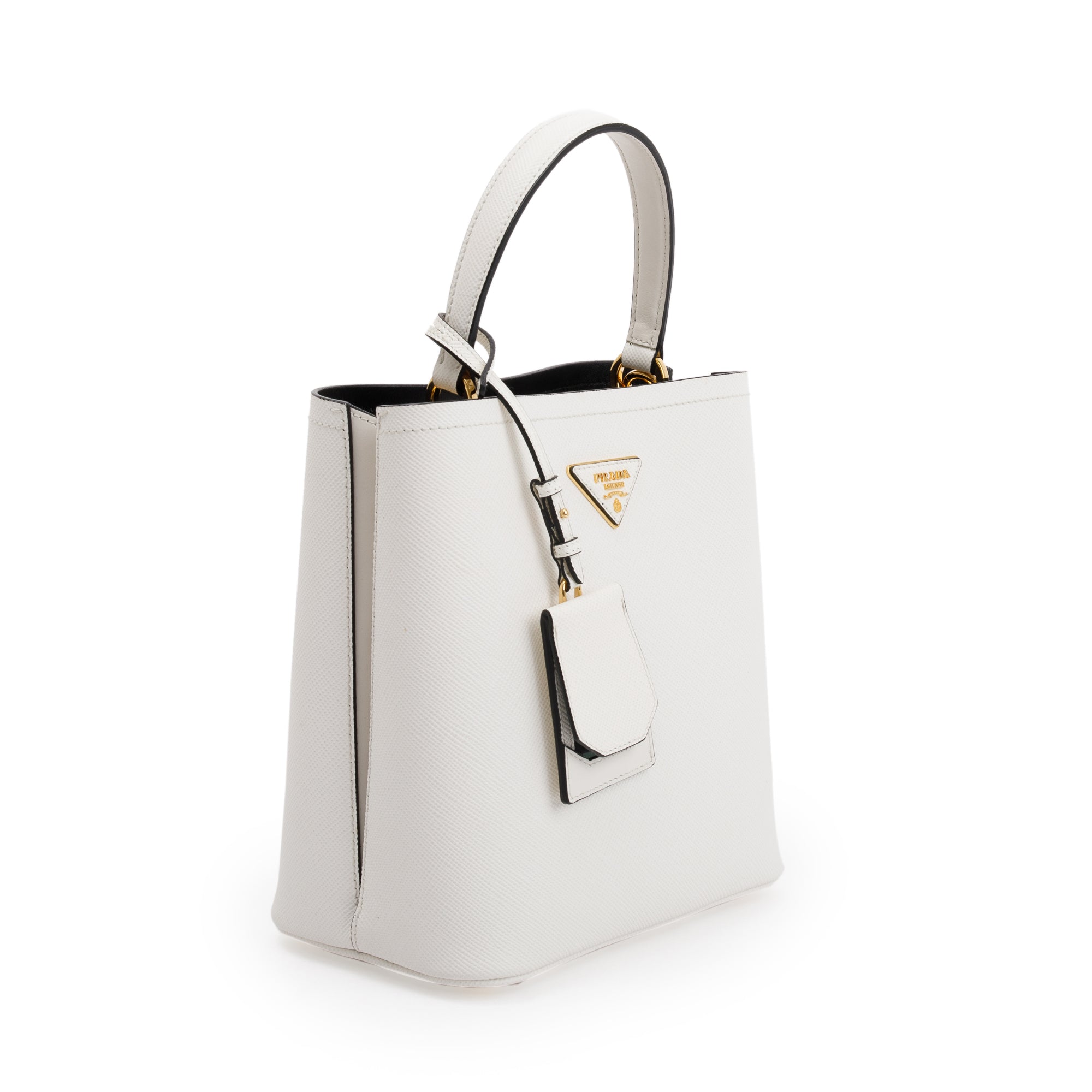 Prada White Saffiano Cuir Medium Panier Bag w/ Strap